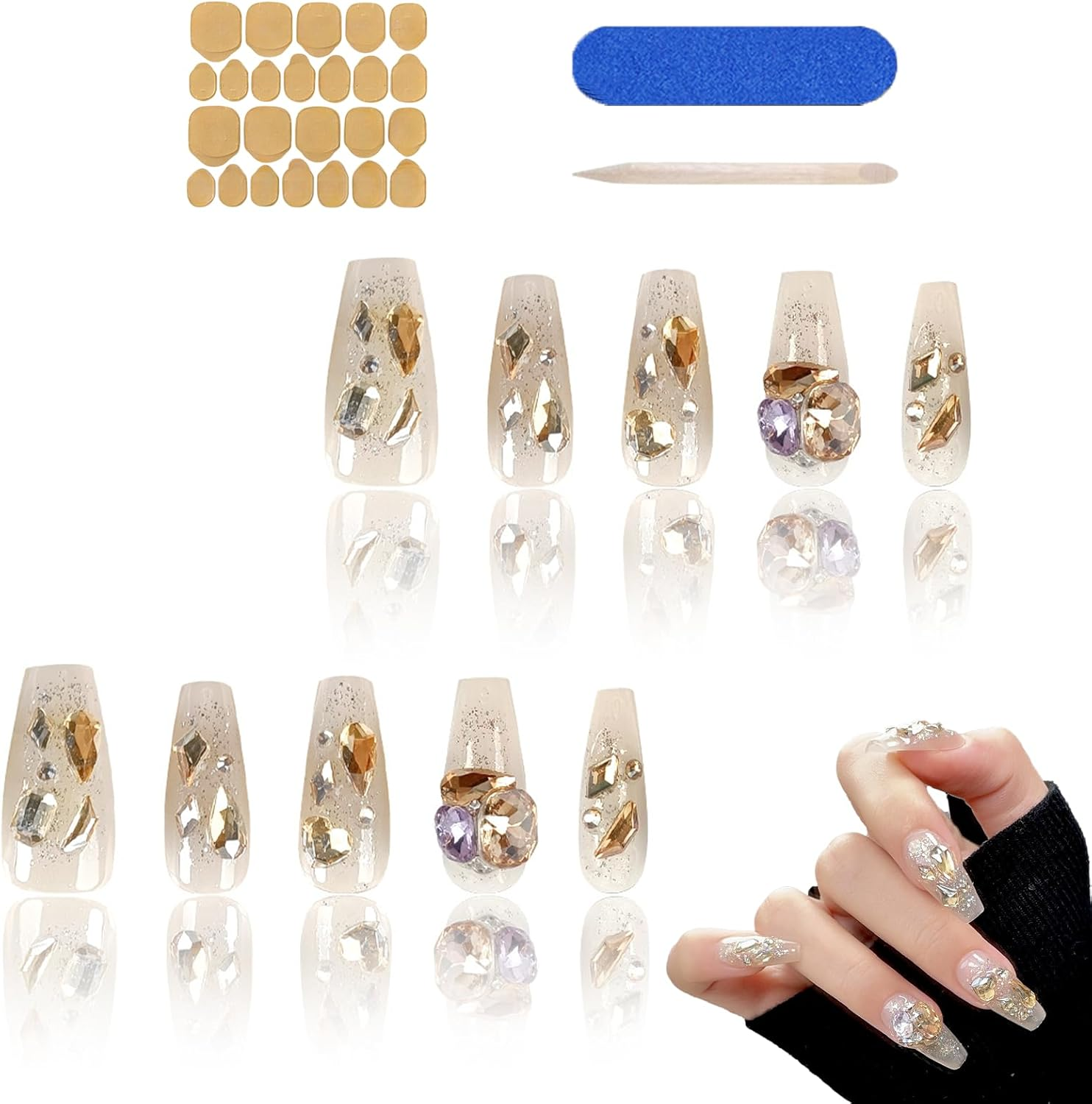 JOWILIN Press on Nails Set, 10 Pcs French Tip Exquisite Handmade Fake Nails with Ultra-Adhesive Jelly Glue and Nails Kit, Long-Lasting over Two Week, Reusable False Nails for Women, Girls (Pink)