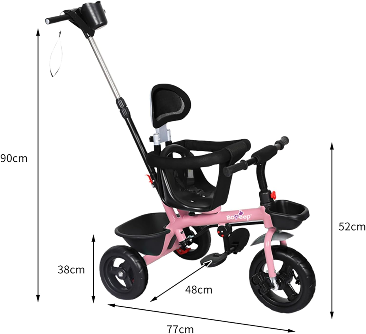 Bopeep Kids Tricycle Ride on Toy Trike Toddler Balance Bike Car Prams Stroller Walker Children Adjustable Handlebar (Pink) image number 5
