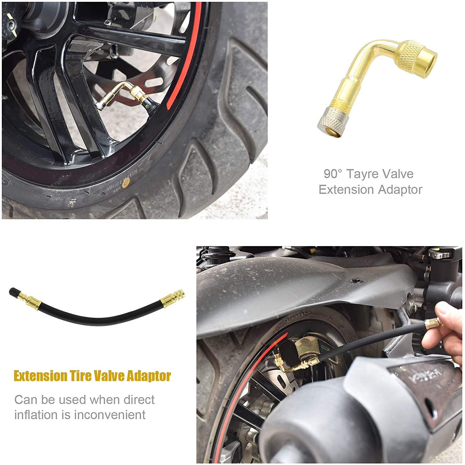 ZHSMS 3Pcs 210Mm Flexible Extension Tire Valve Adaptor 1Pcs Clamps Tire 6Pcs Tire Valve Caps 6Pcs Valve Cores 3Pcs 2 in 1 Valve Caps for Universal Cars Truck Motorcycle Bike image number 2