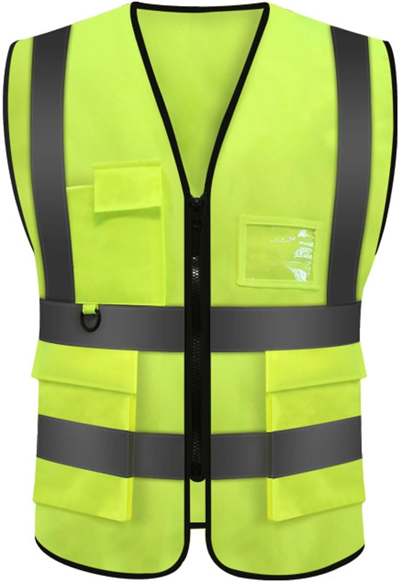 2 Pack Bokmaton High Visibility Zipped Vest, Hi-Vest with Reflective Strips for Safety Work on Construction Site