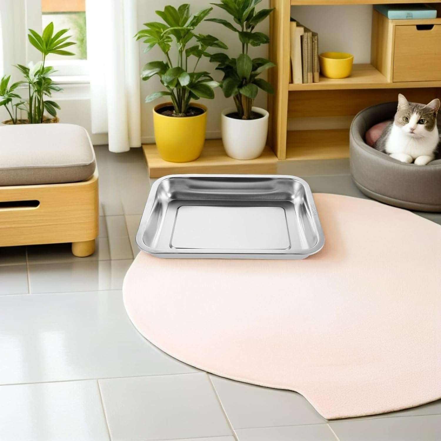 Kisangel 2Pcs 304 Stainless Steel Cat Litter Box, Deep Open Metal Indoor Litter Tray for Kittens, High-Sided Reusable Cat Pan Suitable for Pet Toilet Use