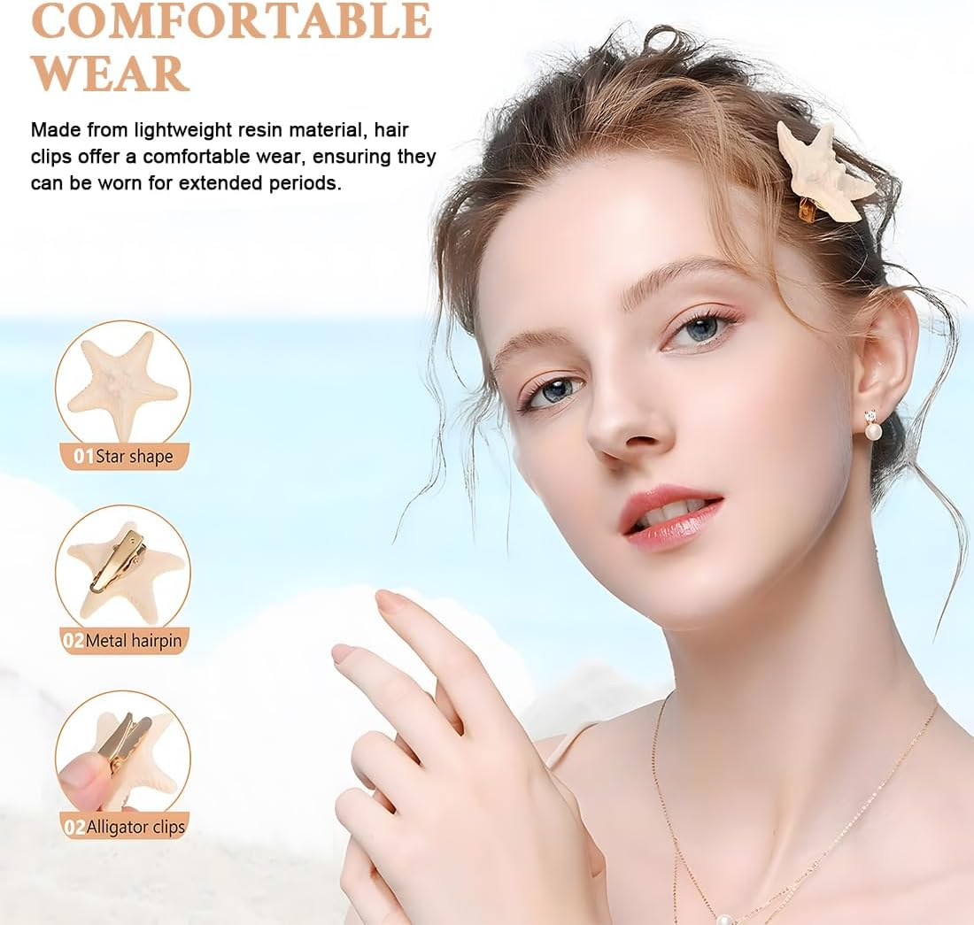 CATOR Starfish Hair Clips Kids, Pack of 10 Resin Mermaid Hair Accessories, Mermaid Hair Accessories, Children'S Hair Clips Set, Starfish Decoration for Everyday Use and Parties