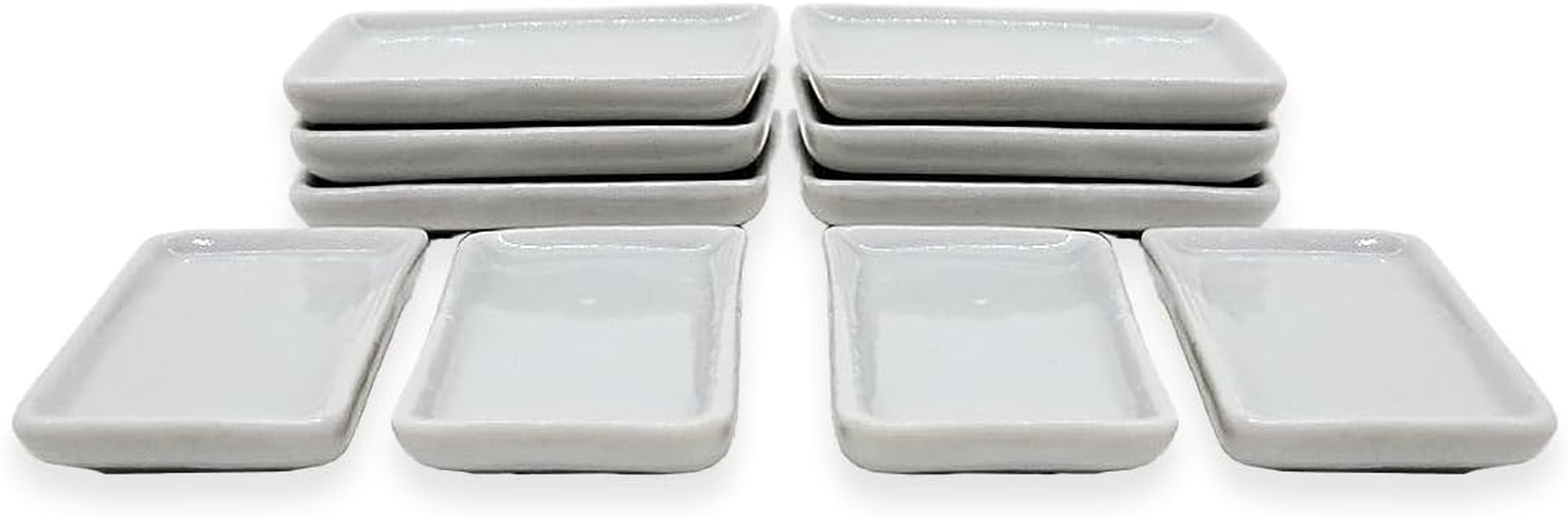 Changthai Design Very Tiny 1&frac14;" Long White Rectangle Ceramic Serving Tray 10 Pieces Set - Miniature Tableware Plate Crockery Cutlery Kitchenware Handmade Mini Porcelain Decorative Collectible Gifts