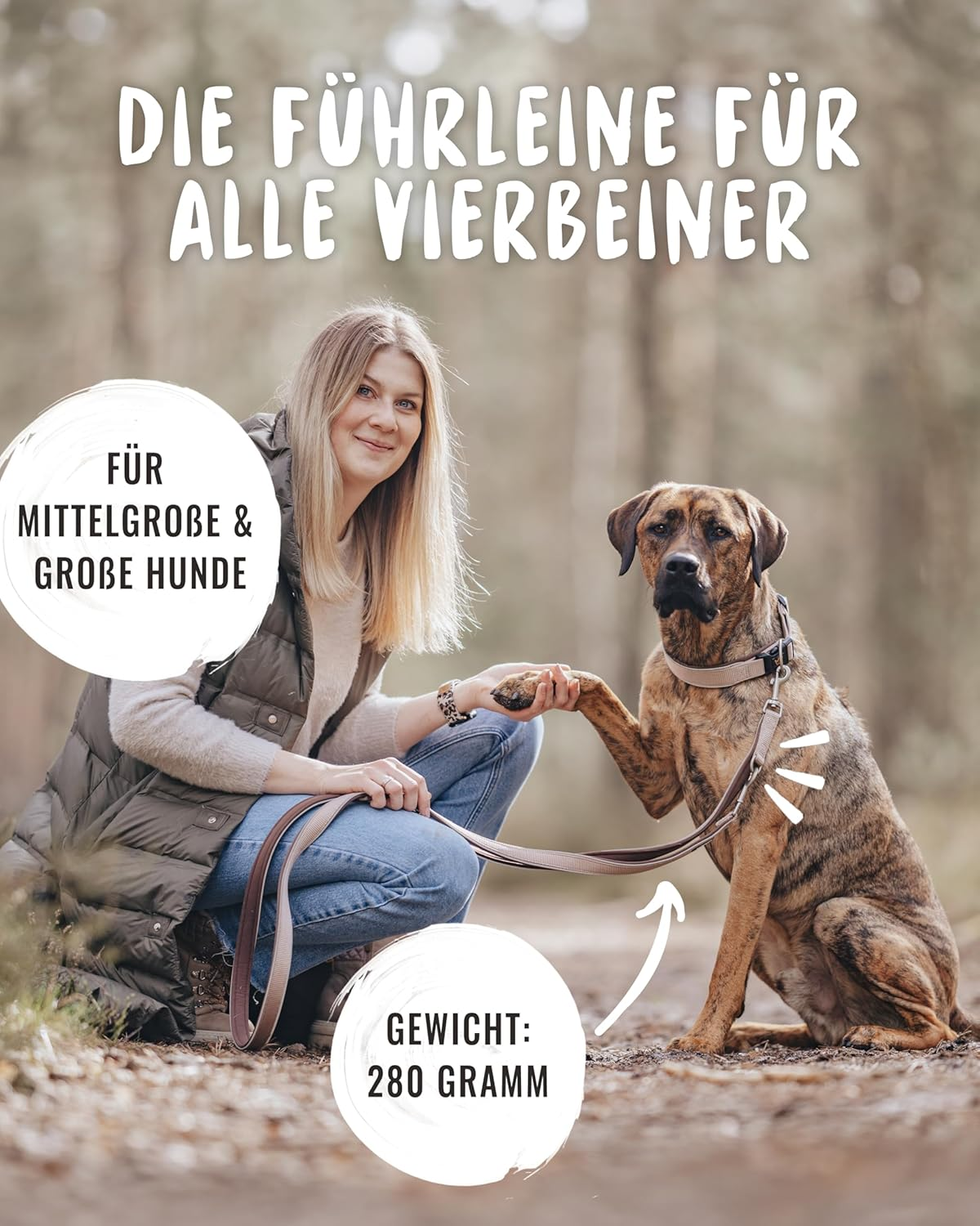 Rudelk&ouml;nig Paola Dog Lead - 2.30 M Length - Adjustable Lead for Medium and Large Dogs - Reflective Dog Lead in Rose image number 1