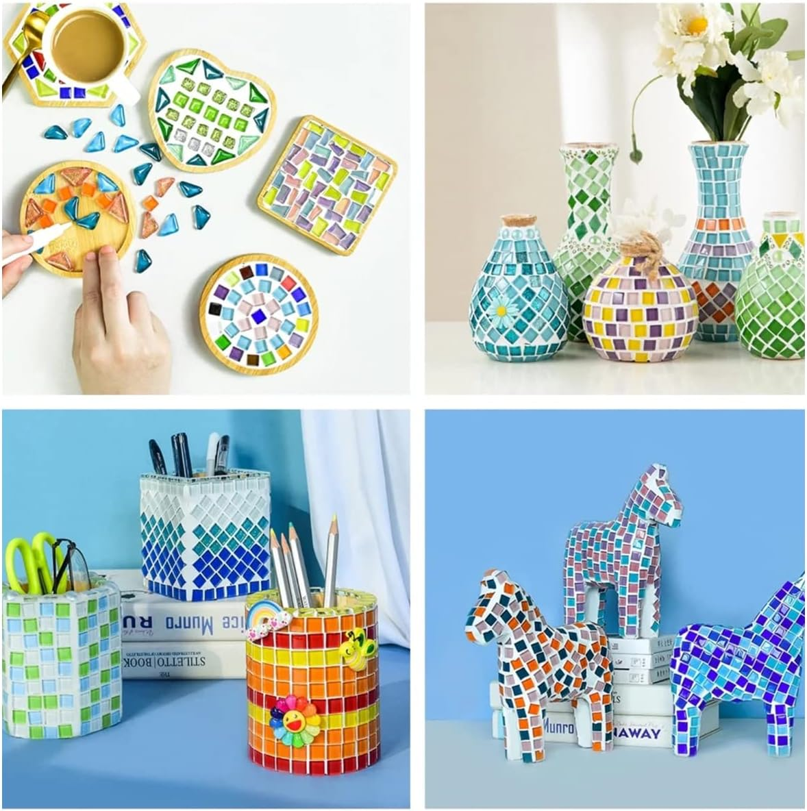 Folmywy Glass Mosaic Tiles Pieces Stained Glass 220G Green Assorted Shapes Shine Crystal for Crafts DIY Home Gifts Jewelry Art Creative Flowerpots Puzzle image number 5