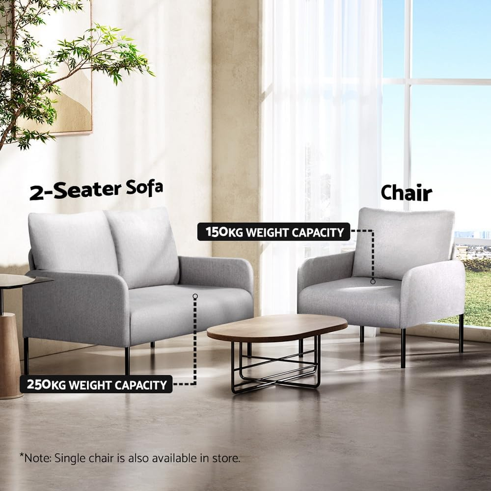 Artiss Armchair, Grey Recliner Lounge Dining Chairs 2-Seater Sofa Nursing Occasional Reading Seating Armchairs Home Living Room Bedroom Furniture, Upholstered with Linen Fabric image number 5