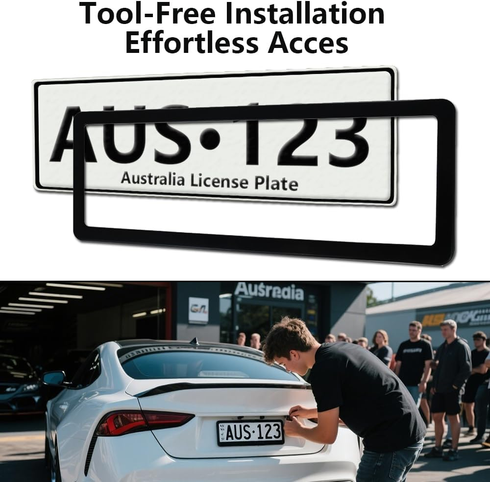 2 Pack Australian Standard 6 Figure Number License Plate Frame,Pair of Unbreakable License Plate Holders,Car Licence Plate Frame Protector Fits Any AU Plates image number 1