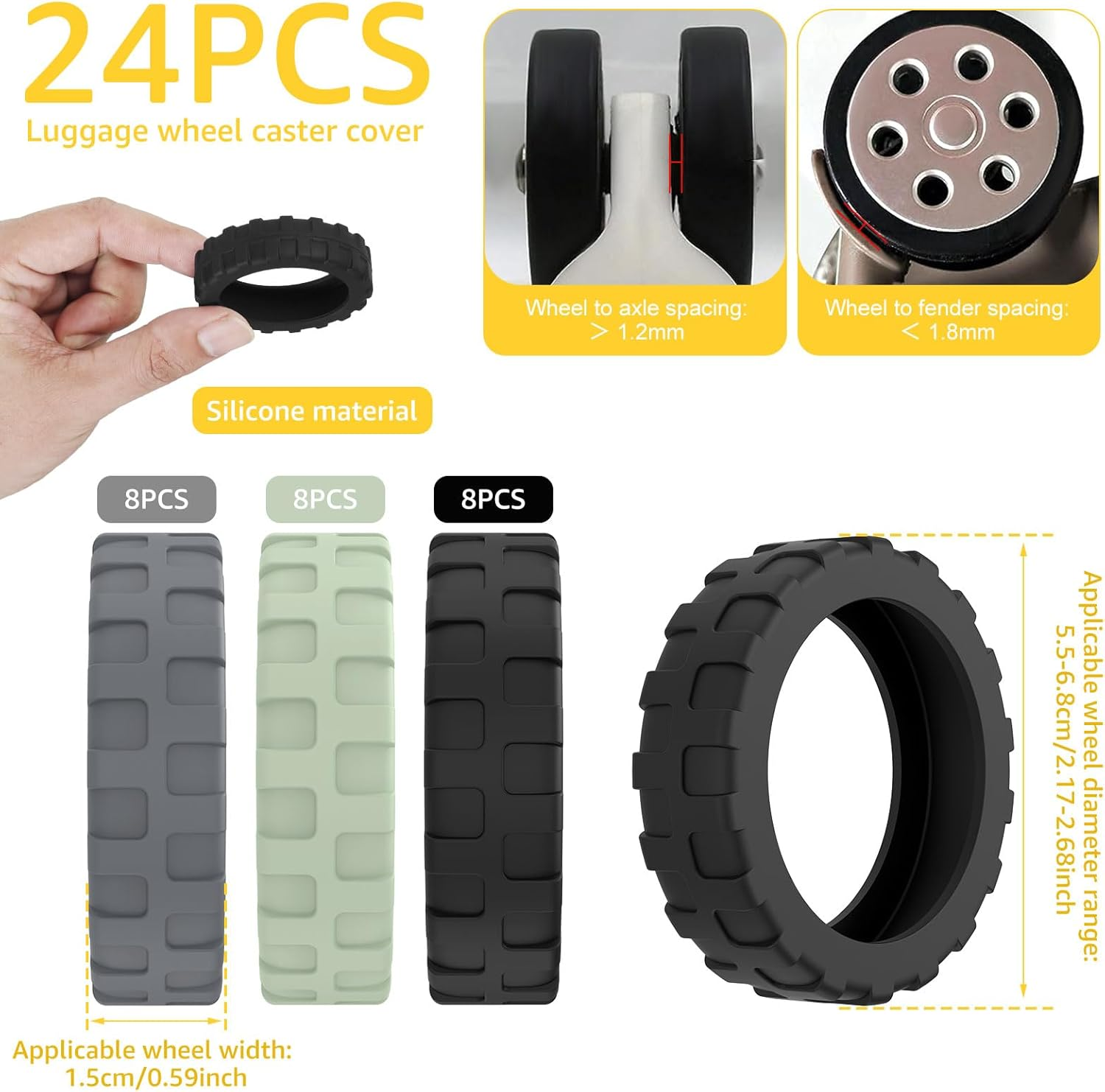 24Pcs Luggage Wheel Cover Silicone Suitcase Wheel Covers Reduce Noise Luggage Wheel Protector Covers Non-Slip Luggage Wheels Protective Covers Anti-Scratch Luggage Wheel Cover Protector for Suitcases image number 6