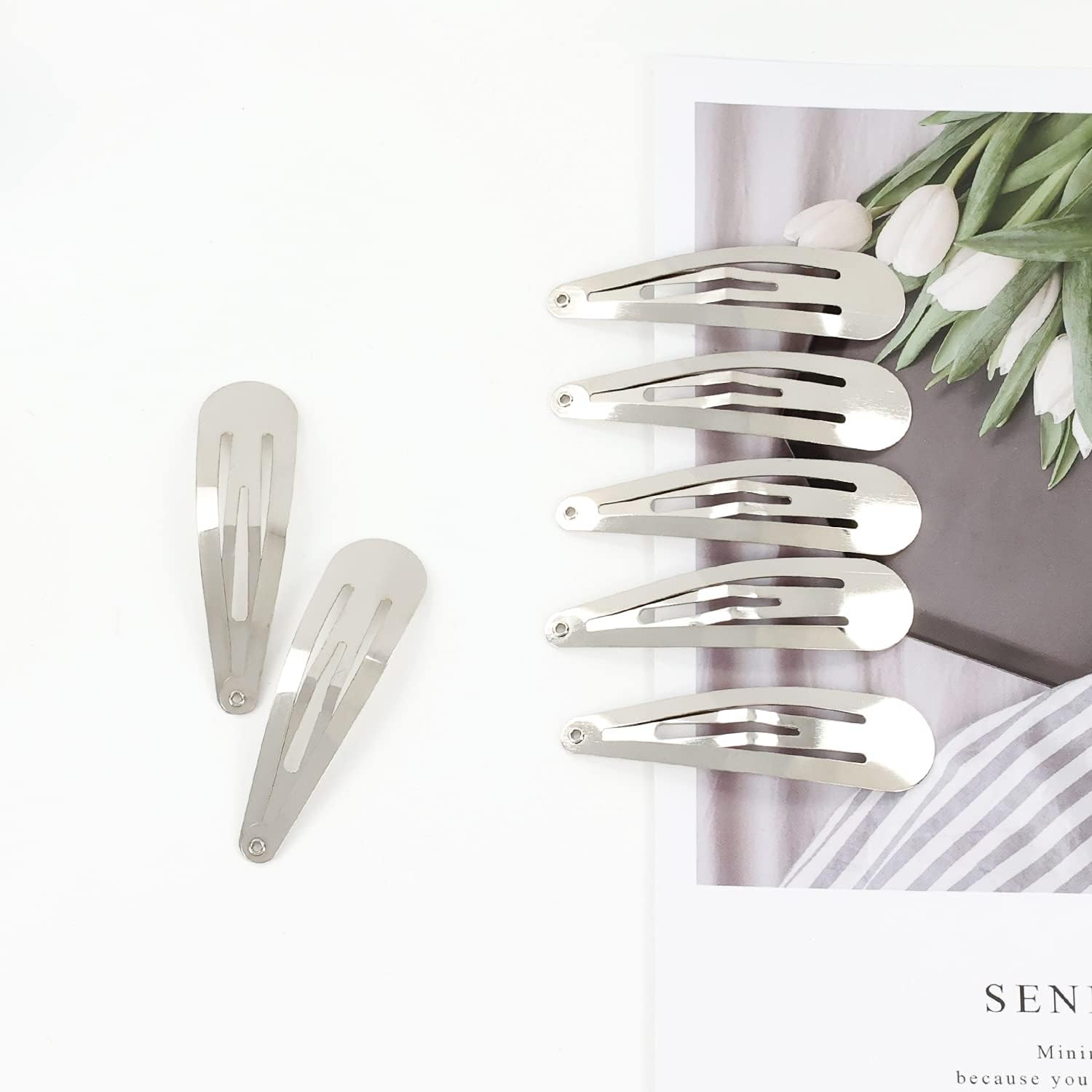 Lawie 100 Pack 6 CM Silver Blank Snap Metal Hair Clips 2.5 Inch Small Plain Base Hair Barrettes Gray Hair Pins Thin Fine Bang Hair Grips Arts and Crafts DIY Hair Accessories Bulk for Women Girls Kids image number 6