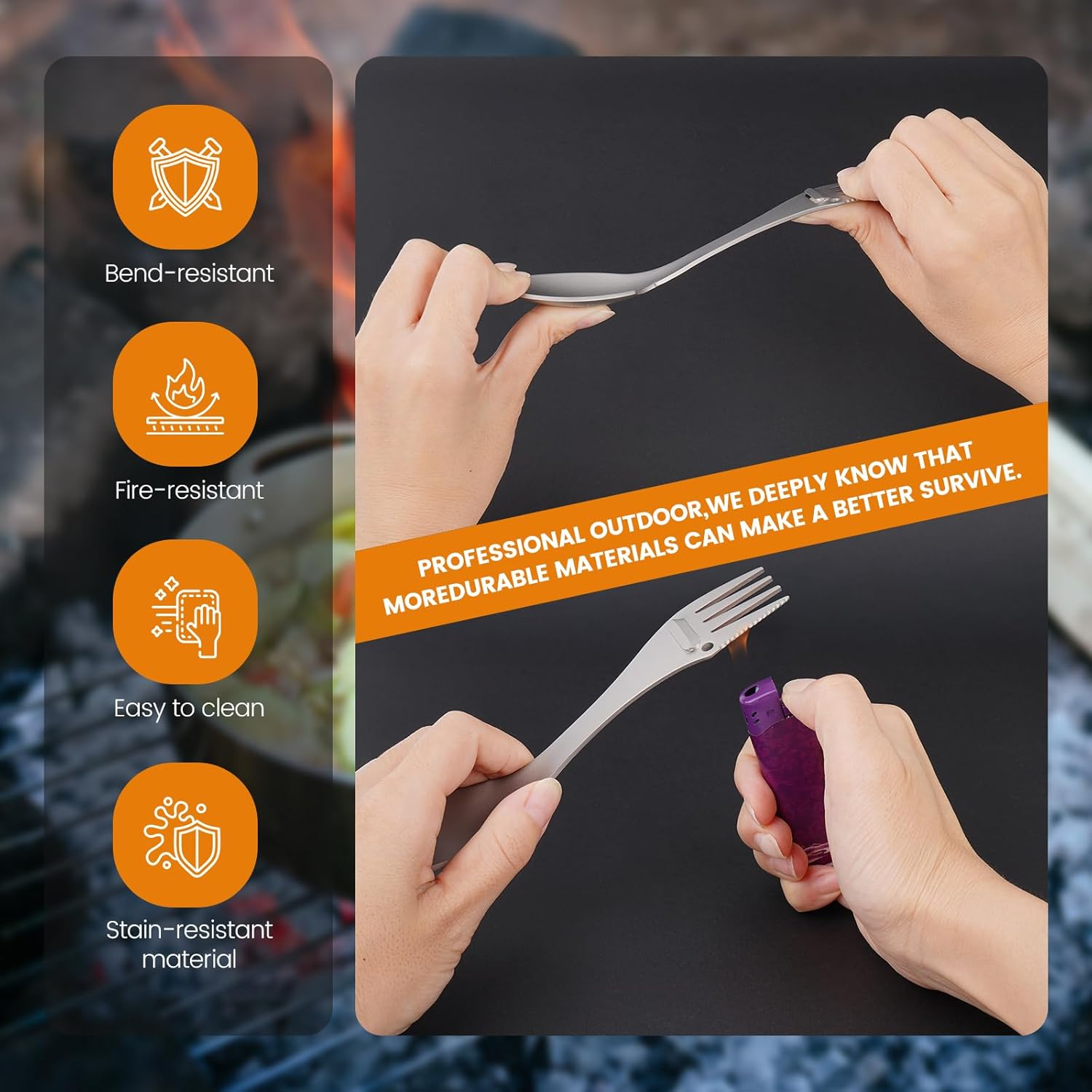 Inntobite 5-In-1 Multifunctional Outdoor Titanium Fork Spoon, Outdoor Barbecue, Kitchen Utensils, Camping Cooking Tools, Lightweight and Portable. ﻿ image number 6