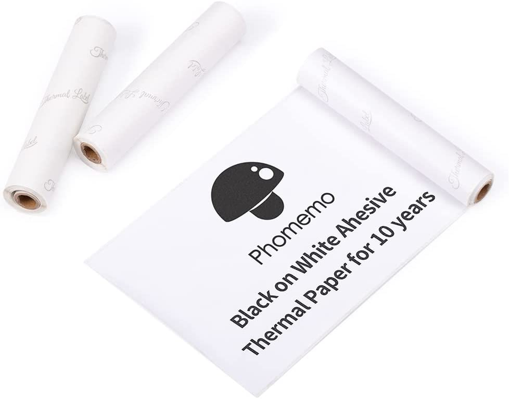 Phomemo White/Transparent/Semi-Transparent Adhesive Thermal Printer Paper 53Mm, Compatible with Phomemo M02/M02S/M02 PRO/M03/M04S Mini Printer, Black Text, 3 Rolls, Suitable for Notes, List, Sticker