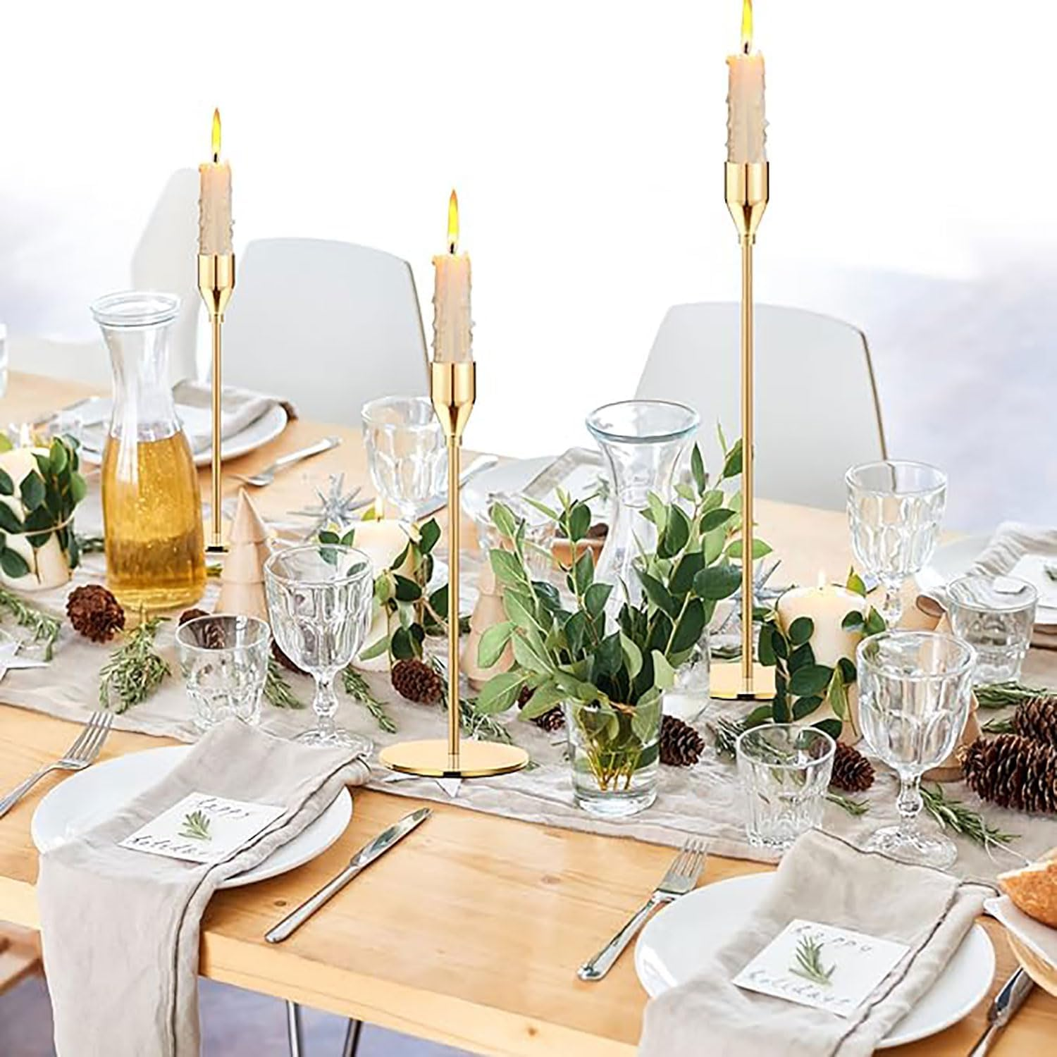 6Pcs Gold Candle Holders, Tall Taper Candlestick Fit 3/4 Inch Thick Pillar Candle Led Modern Candles, Metal Candle Stick Holder Stands Table Centerpieces for Wedding Dinning Party Decorative image number 6