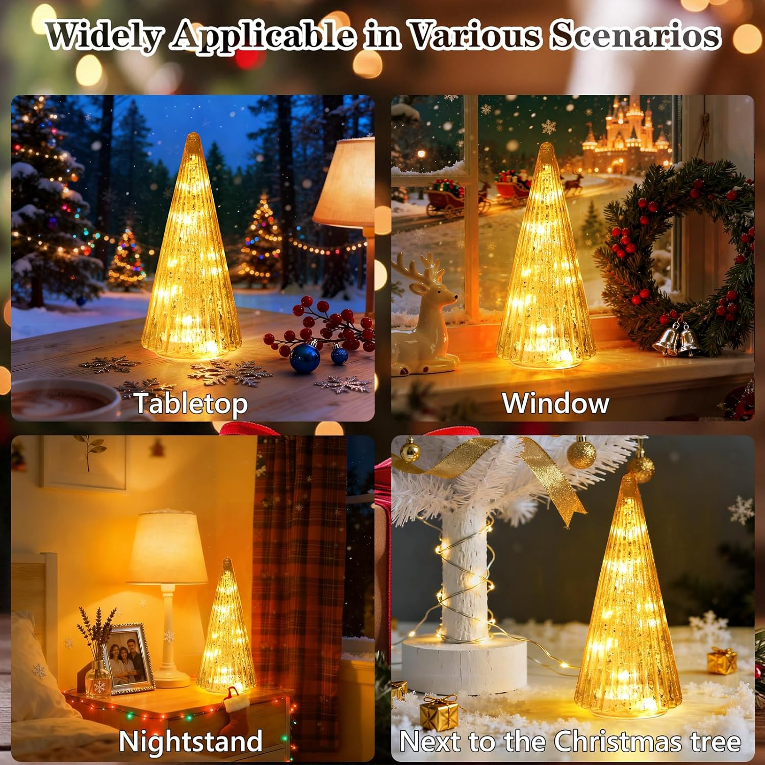 Mercury Glass Christmas Tree with LED Lights,Upgraded Table Top Christmas Tree Decorations with Timer,Widely Applicable to Party,Holiday Home and Mantel Decor (Gold) - Red image number 4