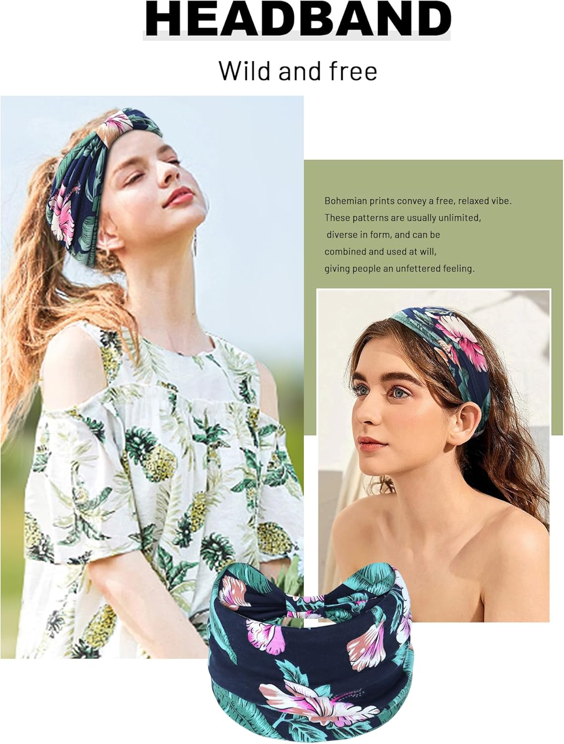 Kavya Headbands for Women'S Hair UK, Wide Soft Ladies Headband Boho, Fashion Bandanas Knot Adult Scarfs Hairbands Elastic Fashion Yoga Hair Bands Hair Accessories (Elegant) - Multi-Colored-7 image number 4