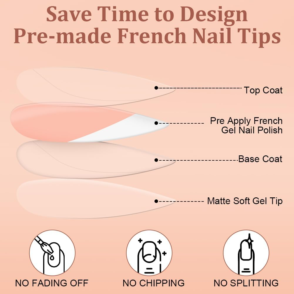 BUTBU Pack of 240 French False Nails, Glossy Gl&auml;nzend Ballerina Nails to Apply to French Nails, Reusable, Full Coverage for Women and Girls image number 4