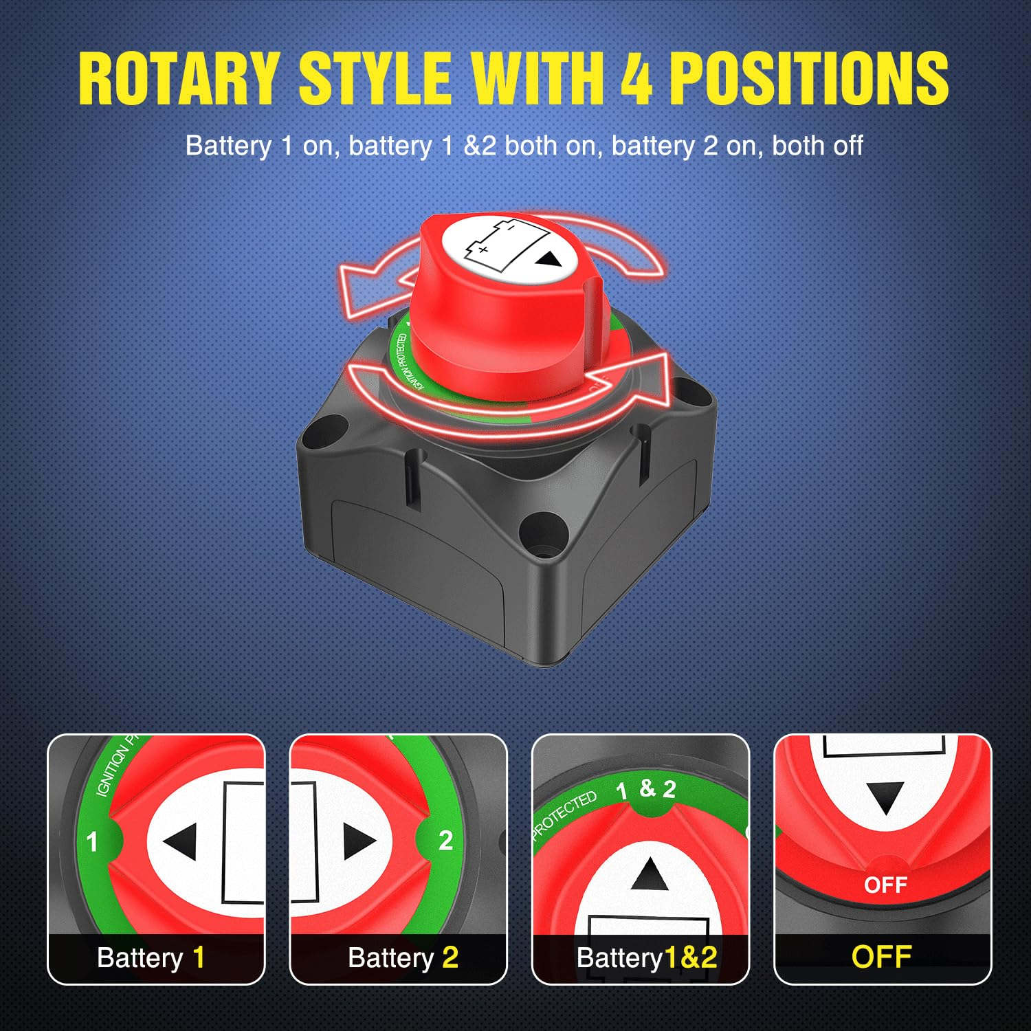 Nilight 1-2-Both-Off Battery Switch, 12V-48V Battery Disconnect Master Cutoff Switch for Marine Boat Car RV ATV UTV Vehicle, Waterproof Heavy Duty Battery Isolator Switch, (90108A) image number 4