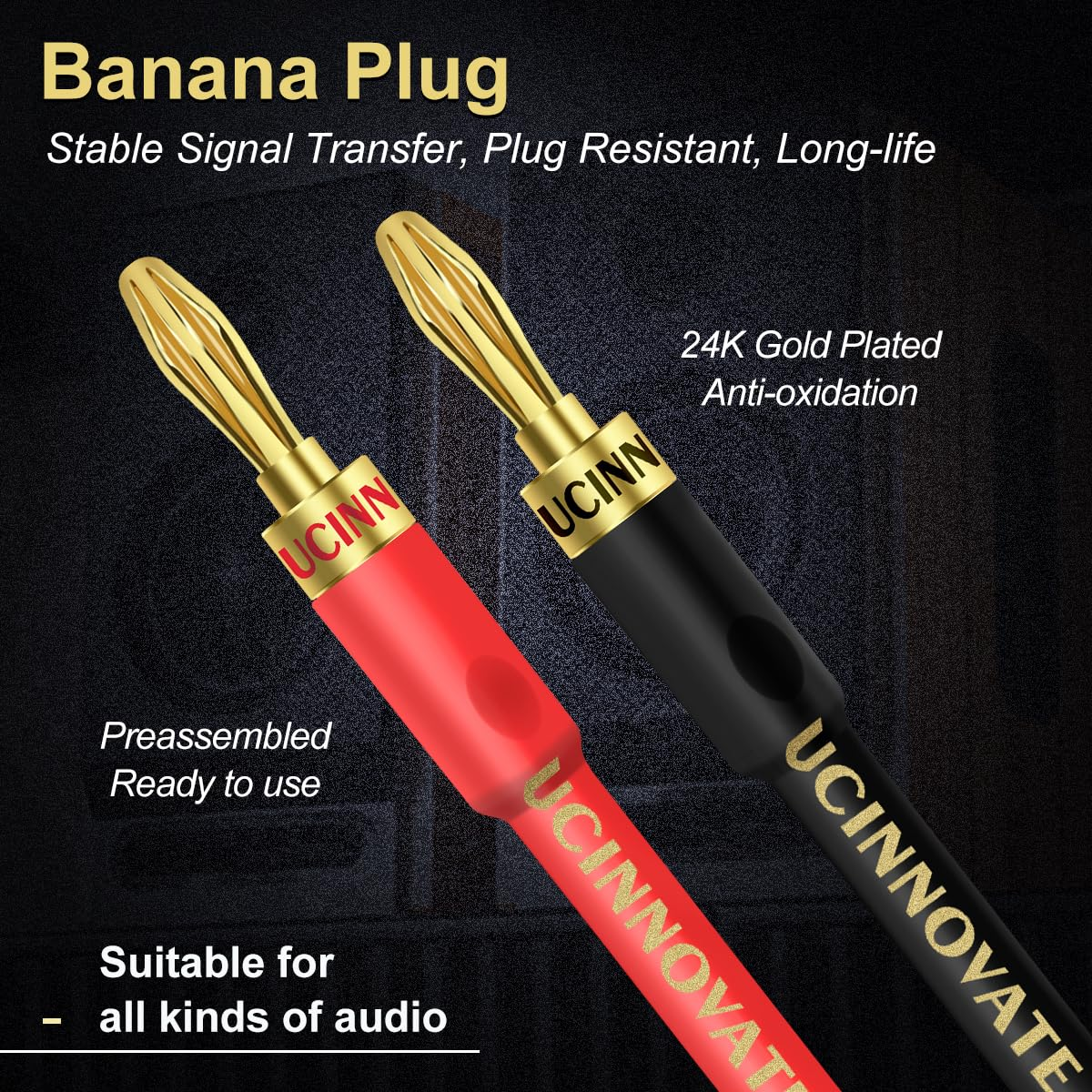 UCINNOVATE 2 Pack 2M Hifi Speaker Wire with Jumper Spade, 13AWG 6.56FT Speaker Jumper Cable Cord Bridge with Gold-Plated Banana Plugs for Audio Amp Terminal Amplifier Hifi System Home Theater image number 4
