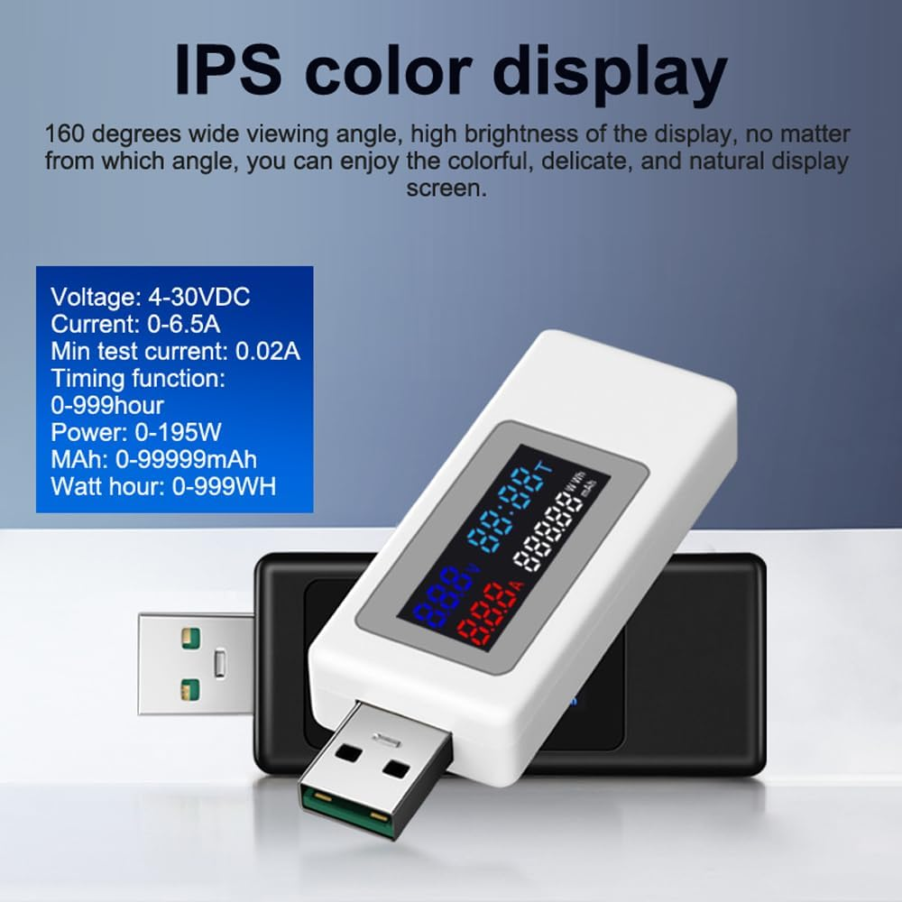 KWS-V30 USB Power Meter Tester 6In1 Current Voltage Timing Power Capacity Electric Quantity Tester with Power-Off Memory Function - White image number 5