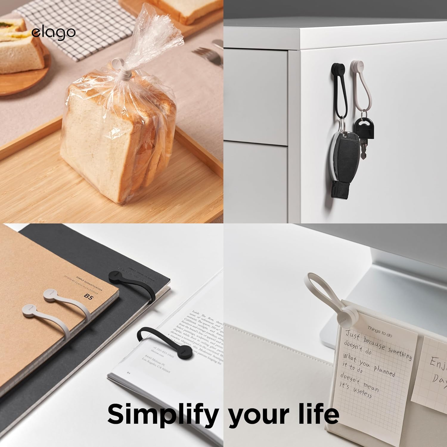 Elago Reusable Magnetic Cable Ties, Premium Silicone, Multipurpose Cord Organiser for Home, Kitchen, Office, Travel [3 Pack] (Stone) image number 4