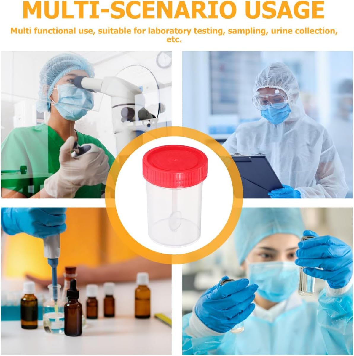 50 Pcs 40Ml Stool Specimen Cups with Leak-Proof Spiral Caps for Laboratory Sample Collection and Medical Testing Random Colours image number 2