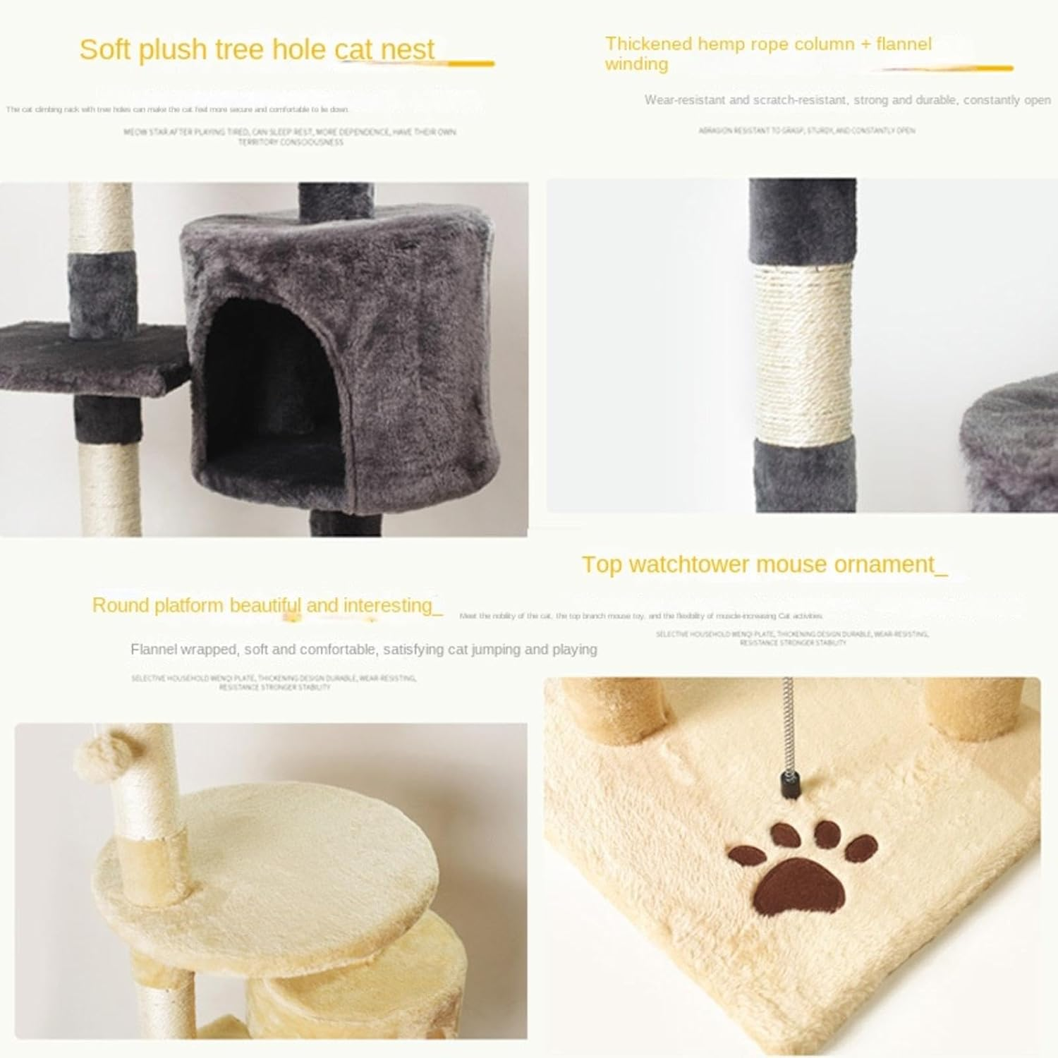 Deluxe Cat Climbing Frame with Integrated Cat Bed, Cat Tree, Scratching Post, and Jumping Platform, Made of Wood image number 4