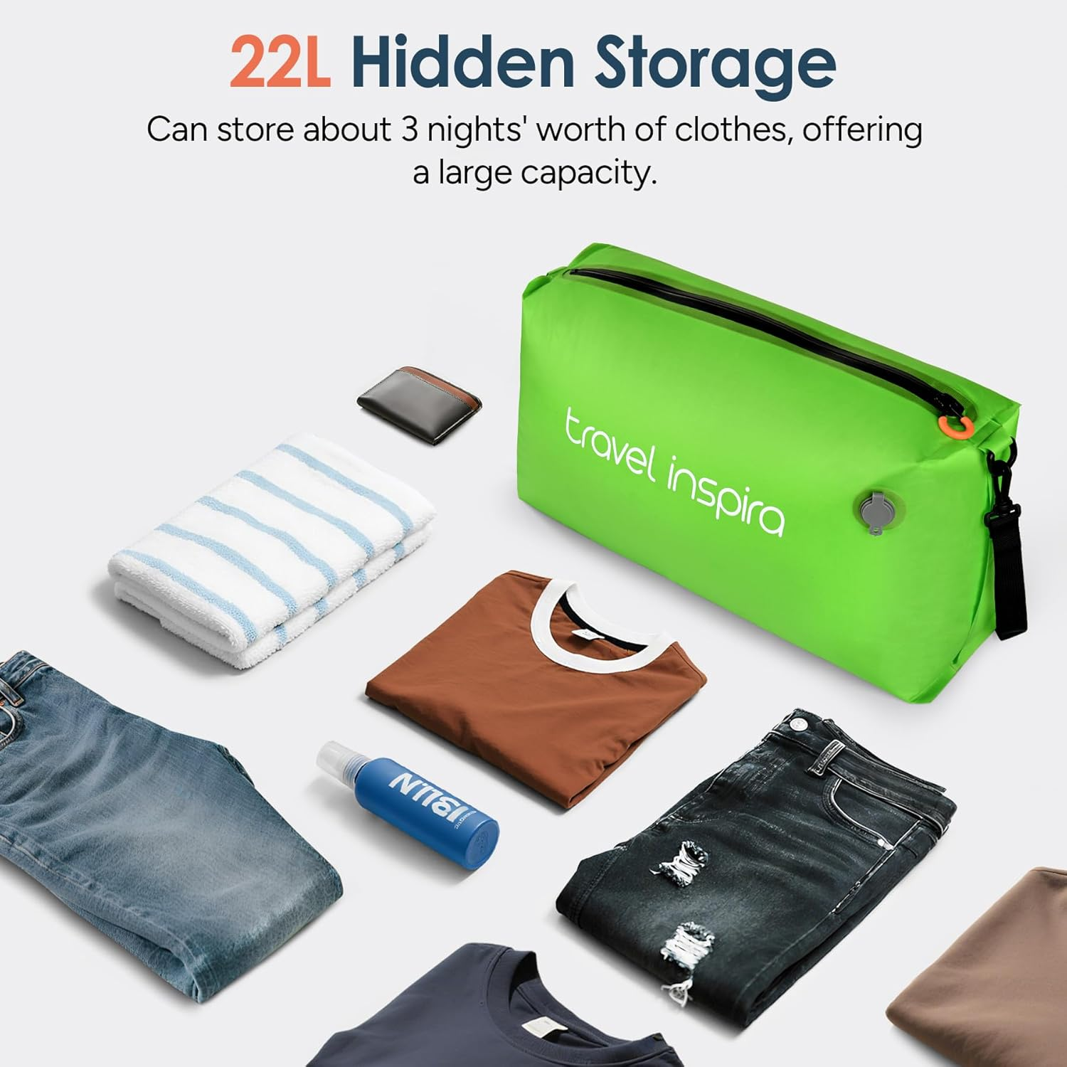 Travel Inspira Vacuum Bags with Pump - Space Saver Compression Solution for Suitcases & Backpacks, Professional IP67 Reusable, Lightweight, & Durable Light Green