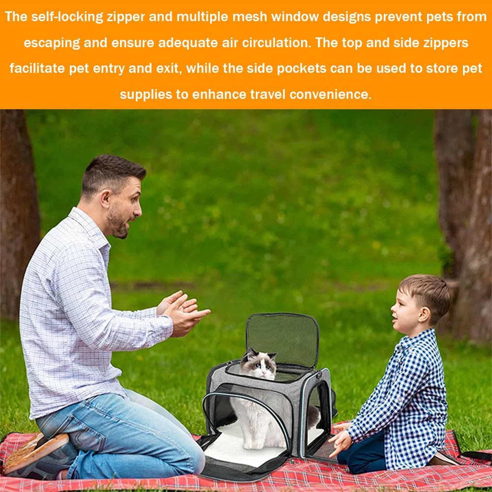 Expandable Pet Carrier, Hand-Held Foldable with Mesh Pocket, Large Capacity Pet Travel Bag with Fleece Pad, Suitable for Kittens, Rabbits, Puppies and Small Animals. (Gray Blue) image number 2