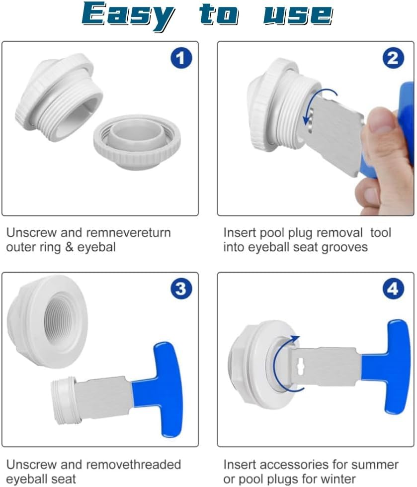 Pool Plug Removal Tool,Stainless Steel Pools Eyeball Seat Removal Tool with Rubber Handle for Above& Inground Pool Spa Return Jet Plug Nozzles Inlet Fittings,Compatible with SP1419A-SP1419E Hayward image number 3