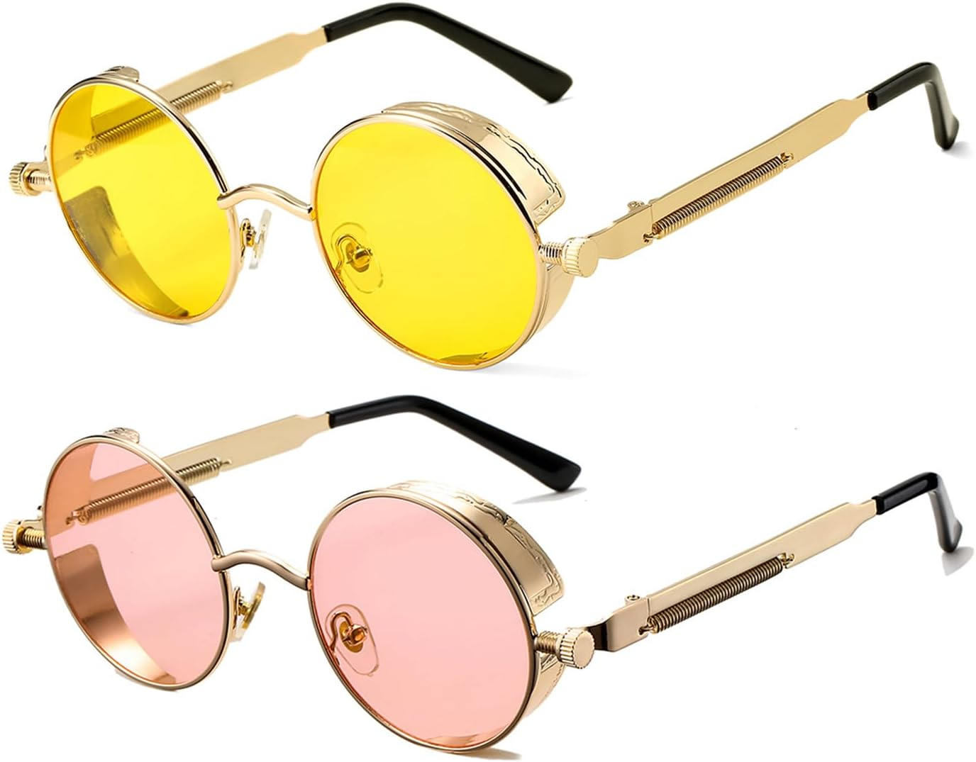 HJSTES Vintage round Steampunk Sunglasses for Women Men Circle Gothic Glasses Retro Metal Frame