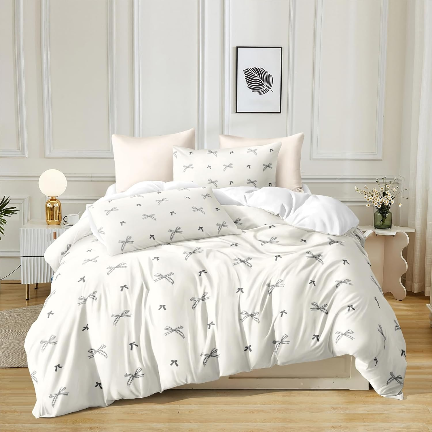 Herside Girls Pink Duvet Cover Set Super King Pink Kawaii Bowknot Design Ultra Soft Microfibre Easy Care Bedding Set 3 Pieces Quilt Cover for Adult Women Bedroom Decor with Zipper Closure