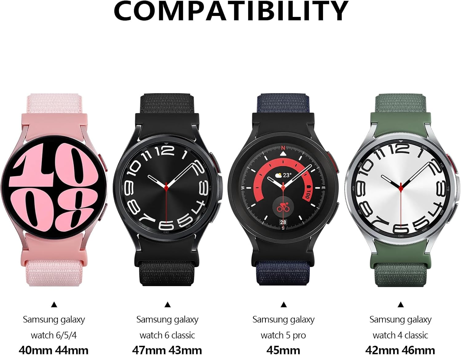 Nylon Sport Loop for Samsung Galaxy Watch 7/6/5/4 40Mm 44Mm/Fe/Galaxy Watch 6 Classic 43Mm 47Mm/Watch 5 Pro 45Mm/Watch 4 Classic 42Mm 46Mm, 20Mm One Click No Gap Breathable Sports Band image number 4