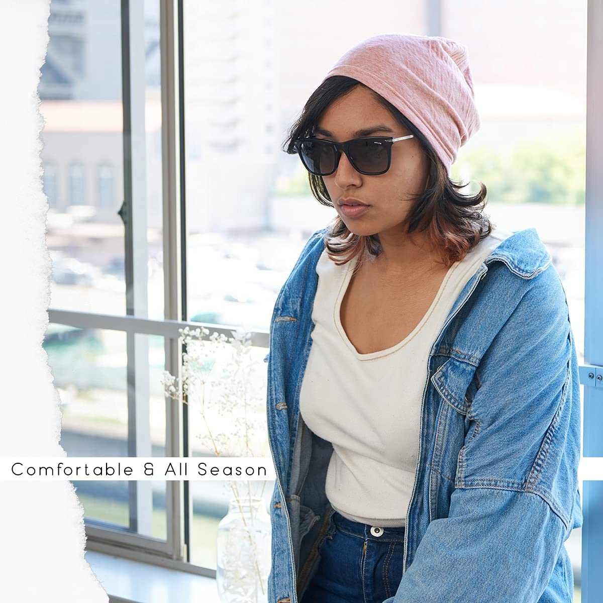 CHARM Womens Organic Cotton Beanie Hat - Mens Slouchy Beanie Made in Japan Chemo Hat image number 3