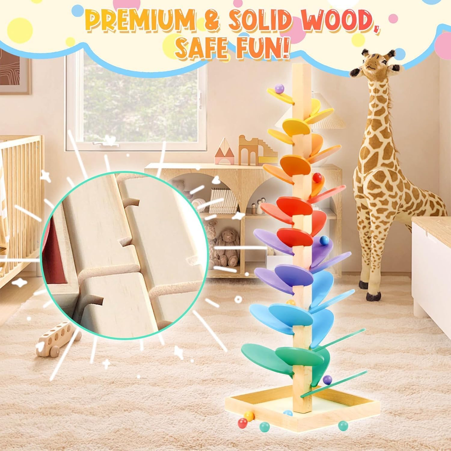 Wooden Marble Run Musical Tree Toy, Educational Ball Track Learning Game, Montessori Toys for Kids 3+ Years Old Marble Ball Run Learning Game, Wood Color Sorting Toys for 4-8 Boys and Girls Birthday image number 2