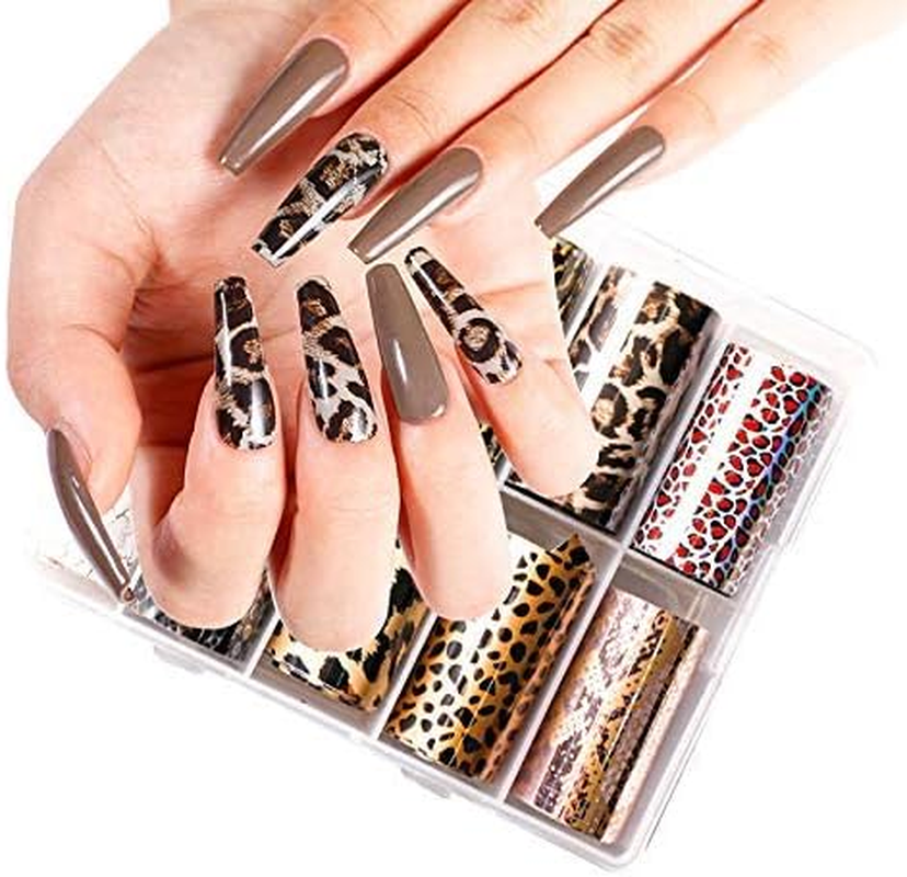 CHANGAR Animal Skin Style Nail Art Foil Transfer Decals 2 Boxes Serpentine Leopard Print Tiger Snake Skin Pattern Nail Foil Adhesive Stickers Starry Sky Manicure Transfer Tips Nail Art DIY Decoration image number 3