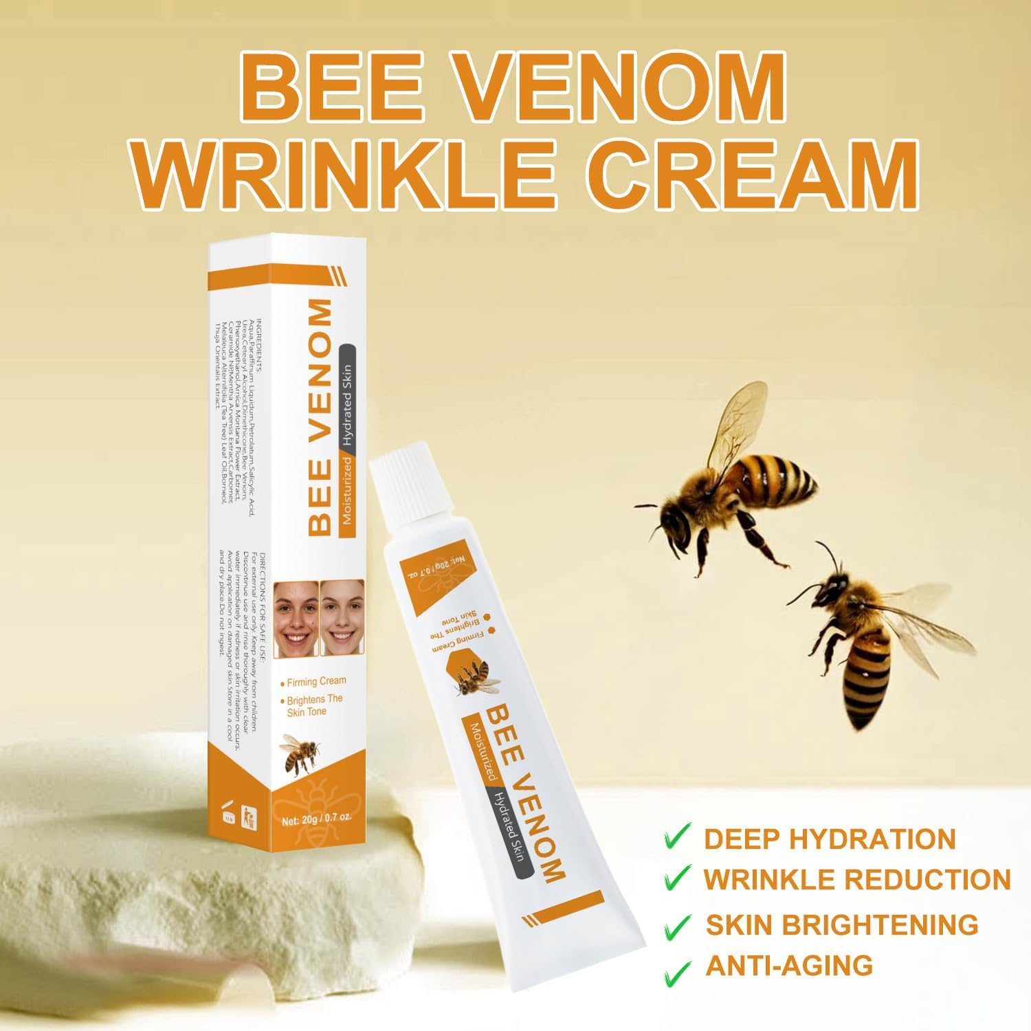 Bee Venom Cream &ndash; Anti-Aging Face Moisturizer for Wrinkle Removal, Firming & Lifting &ndash; Deep Hydration & Skin Recovery &ndash; Suitable for All Skin Types (20G/ 1 Pack) image number 3