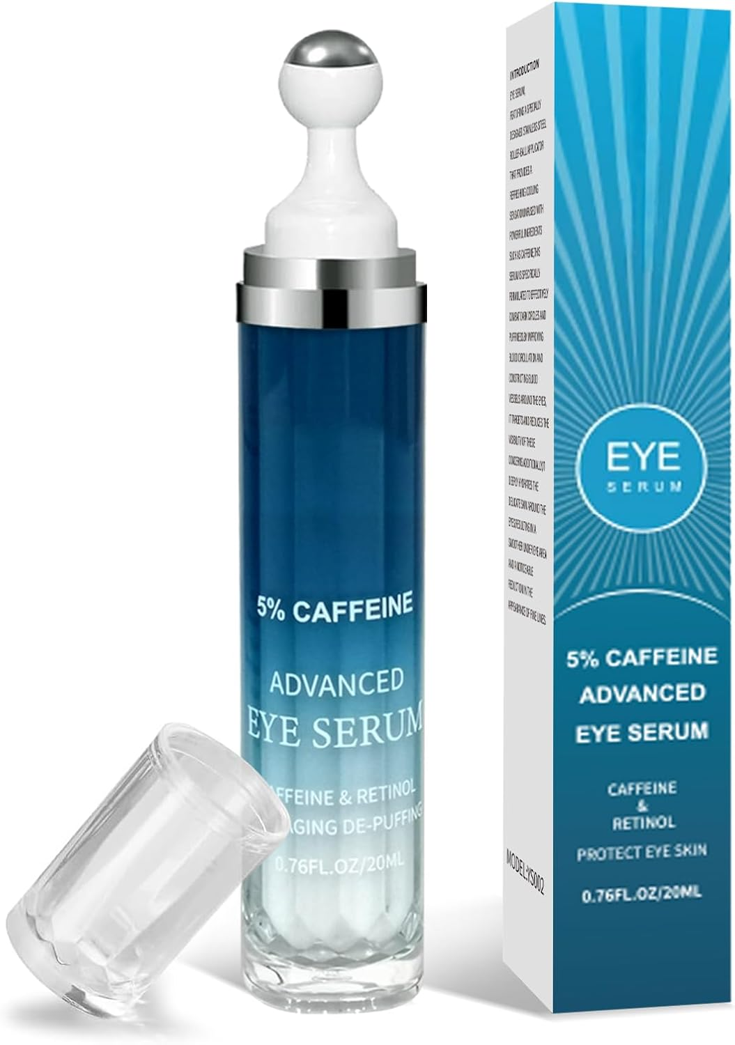 Caffeine Repair Eye Cream Tube 20Ml, Reduces Puffiness and Dark Circles, 5% Caffeine Eye Serum Brightening Eye Treatment for Dark Circles, under Eue Bags and Puffiness(360&deg; Massage Roller,V5)