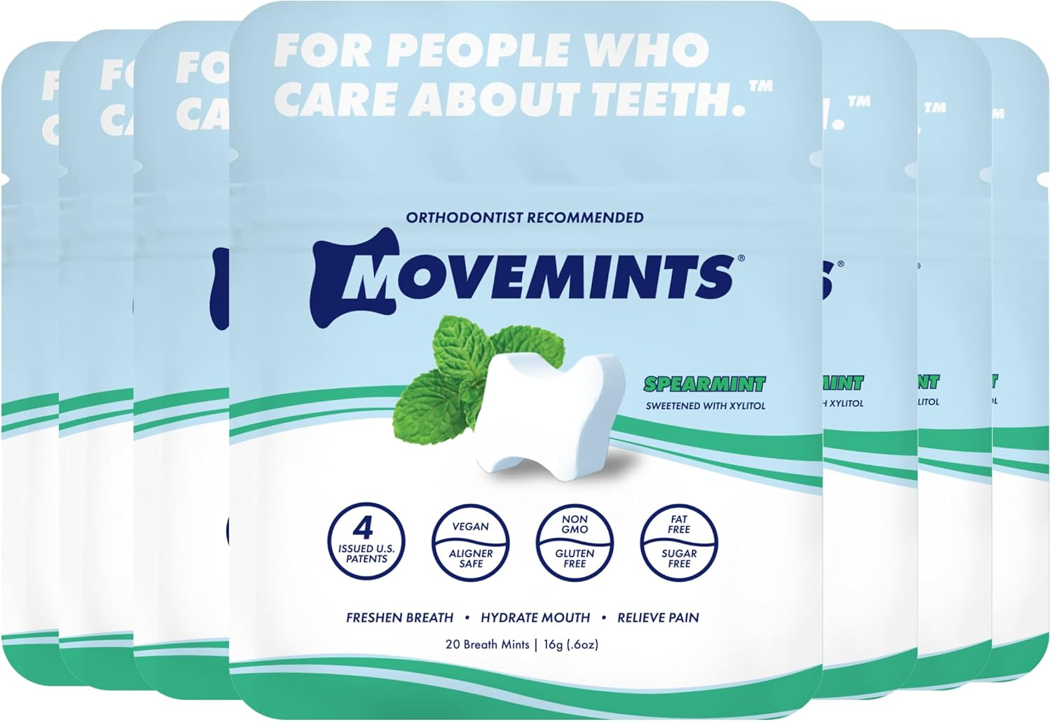 Movemints Clear Aligner Mints - Specially Designed for Invisalign Braces - Edible Alternative to Chewies - Spearmint Flavor - 7 Pack