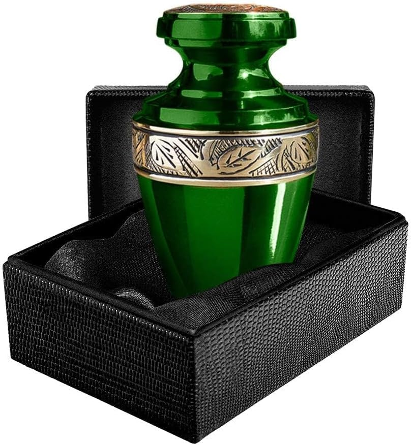 Serenity Large Green Beautiful Adult Cremation Urn for Human Ashes - W Velvet Bag