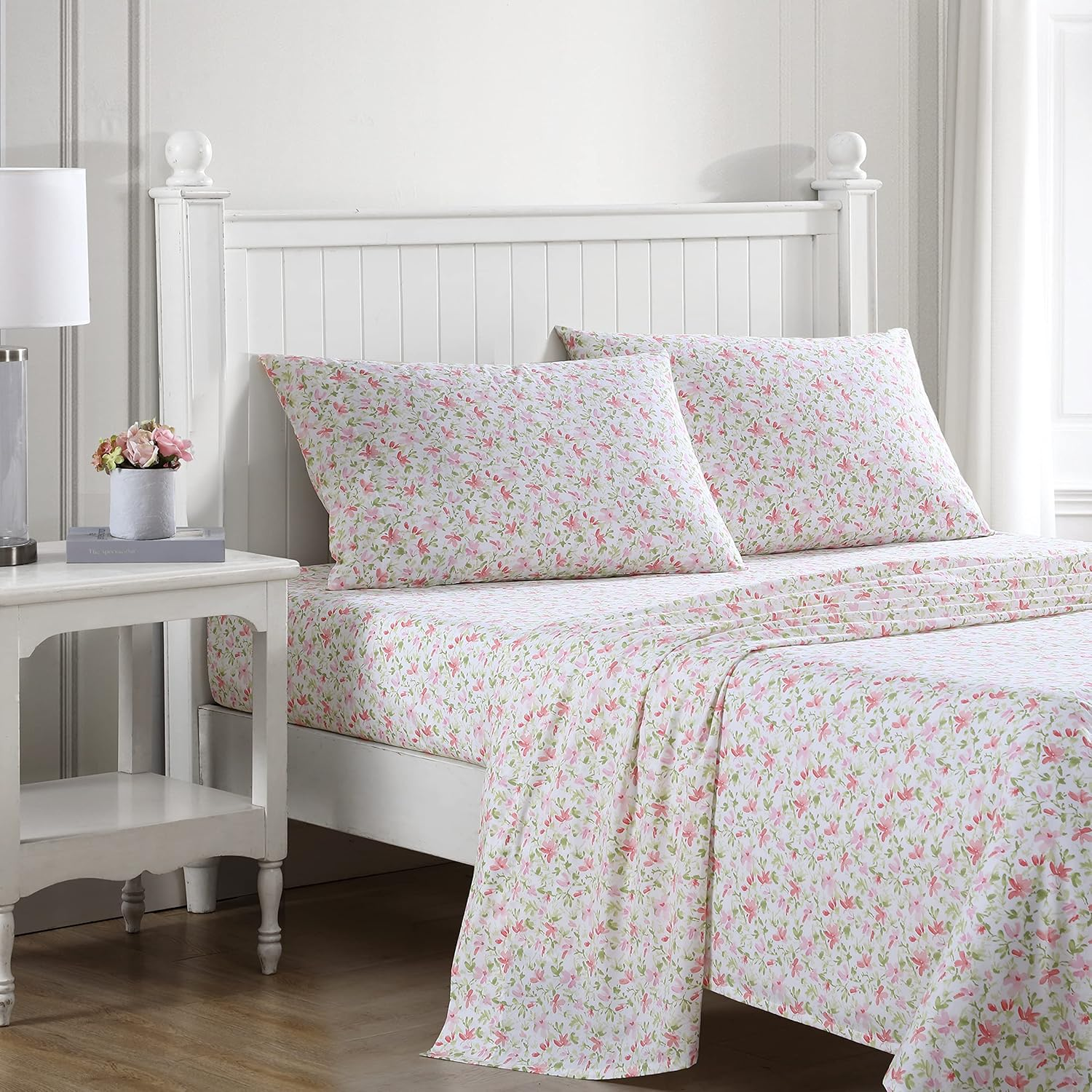 Laura Ashley Home - King Sheets, Cotton Percale Bedding Set, Crisp & Cool Home Decor (Norella Pink, King) image number 2