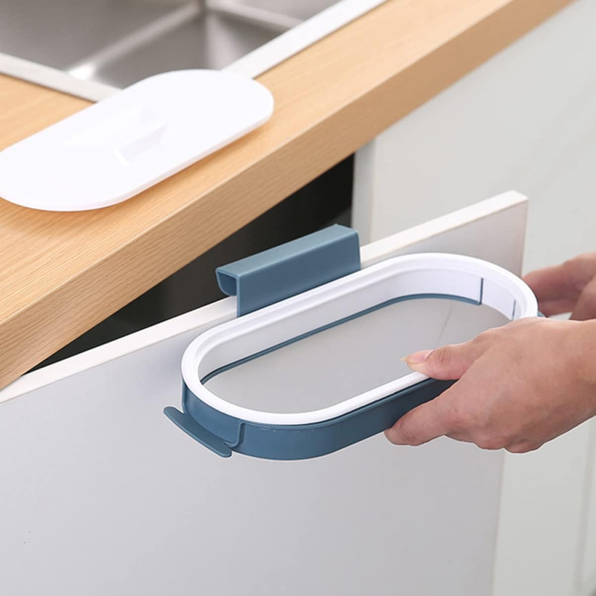 KOMBIUDA Hanging Bin Bag Holder Kitchen Trash Bag Rack Dark Blue Wall-Mounted Space-Saving 2Pcs Set for Cabinet and Home Use image number 1