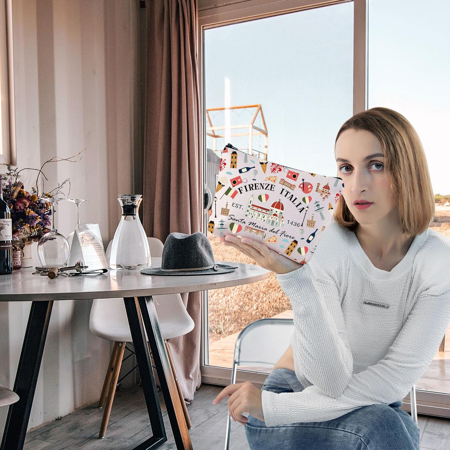 Zuo Bao Firenze Italia Florence Italy Makeup Bag Italian European Vacation Roma Italia Gift Florence Dome Fleur De Lis Cosmetic Bag, FIRENZE