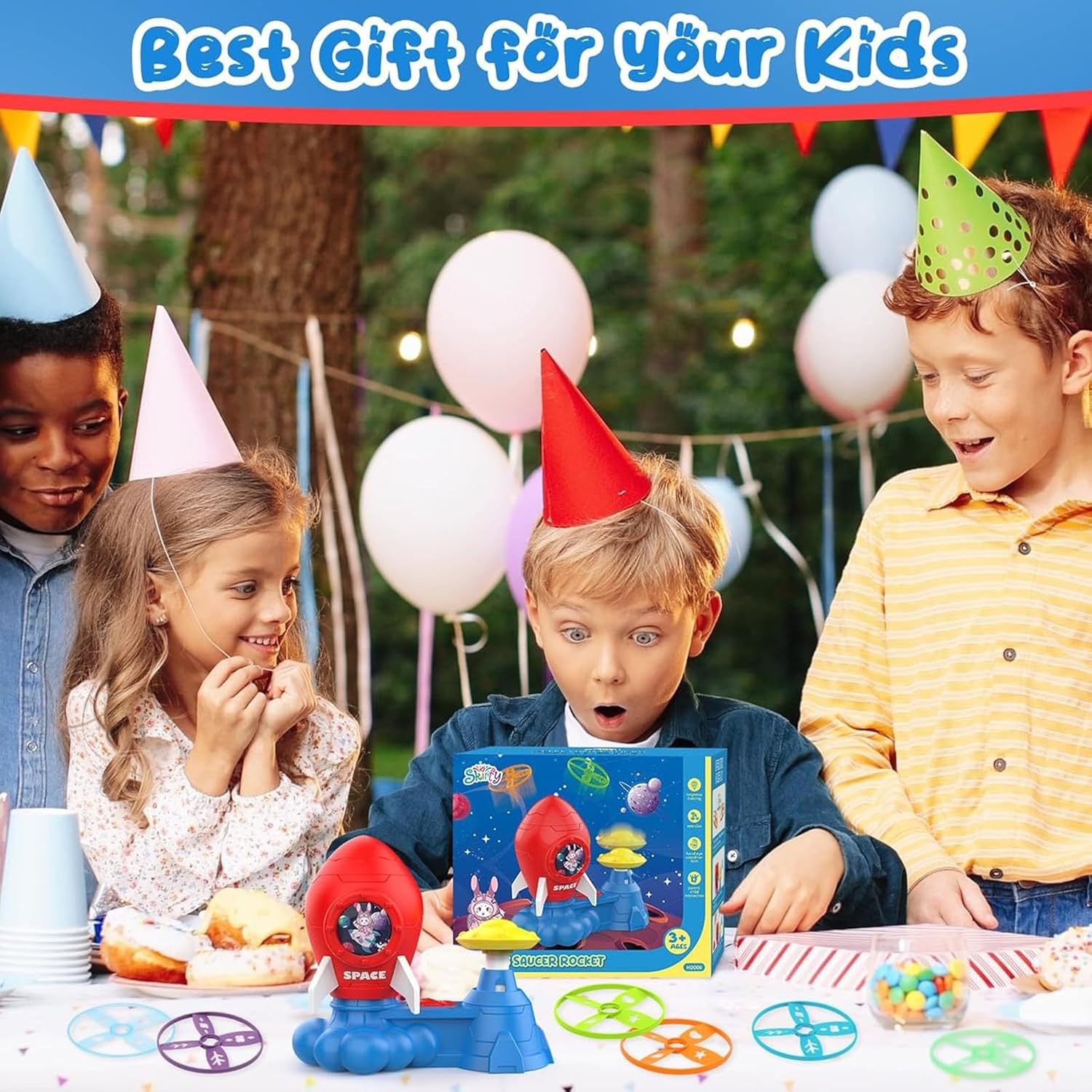 Outdoor Games for Kids Ages 4-8,Flying Disc Launcher Toy with Fluorescent Flying Discs,New Year Party Game for Boys Girls Ages 3-5,Family Party Games for Kids image number 3