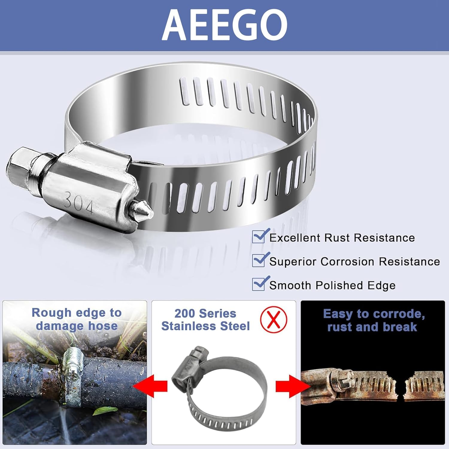 AEEGO 120-Piece Hose Clamp Combo Kit - Stainless Steel Hose Clamps 1/4''&ndash;1-1/2'' Worm Gear Clamps for Pipes, Fuel Lines, Water Pipes, Radiators, Garden Automotive and Mechanical Applications image number 4