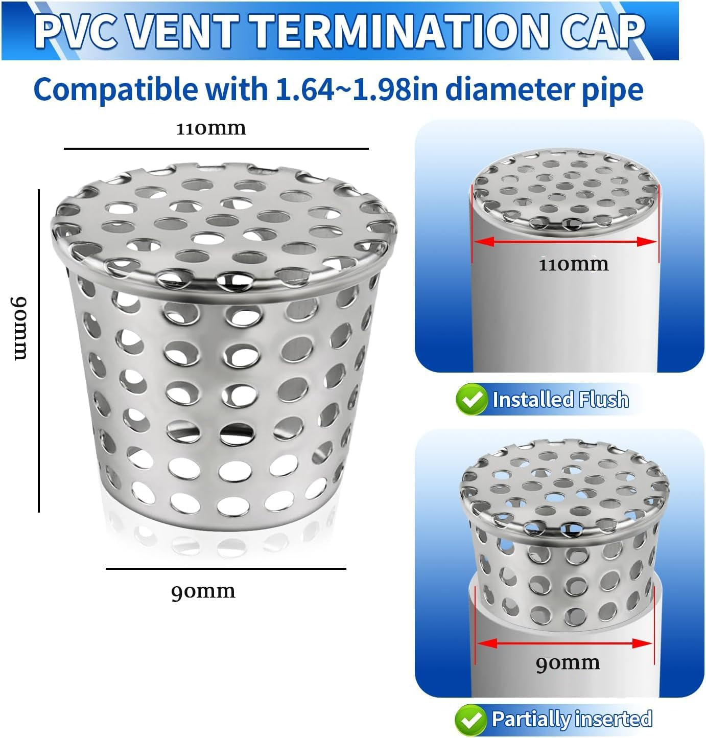Gutter Leaf Protection Downpipe, Leaf Catcher Grid 100 Mm, Gutter Leaf Stop, Downpipe Sieve for Flat Roof Drain, Drains and Downpipes, Gutter Sieve (90-110 Mm) image number 4
