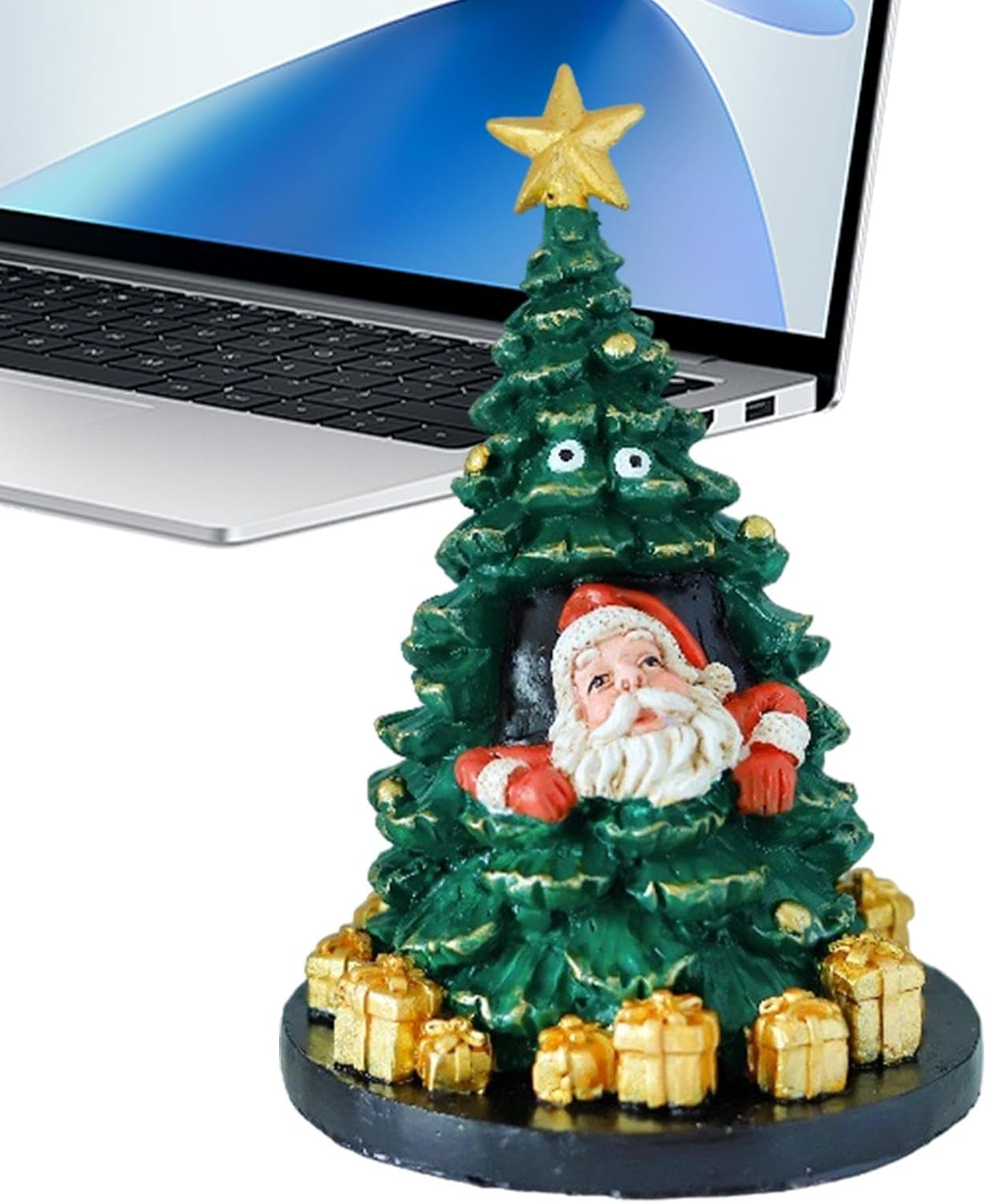 Resin Christmas Tree Figurine, Desk Christmas Tree Santa Decor, Miniature Christmas Resin Decorations, Small Christmas Tree and Santa Ornament for Tabletop image number 6