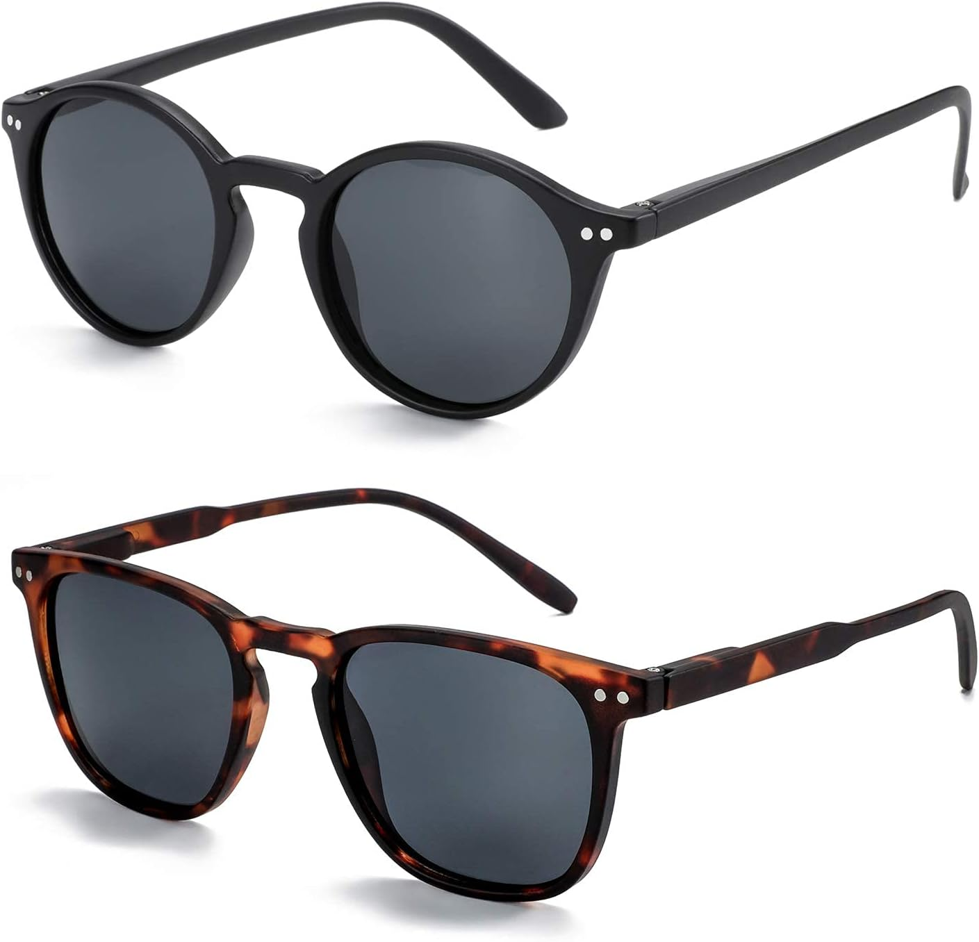 ZENOTTIC Polarized Sunglasses for Women Men: Retro Shades round Square Frame UV Protection 2 Pack