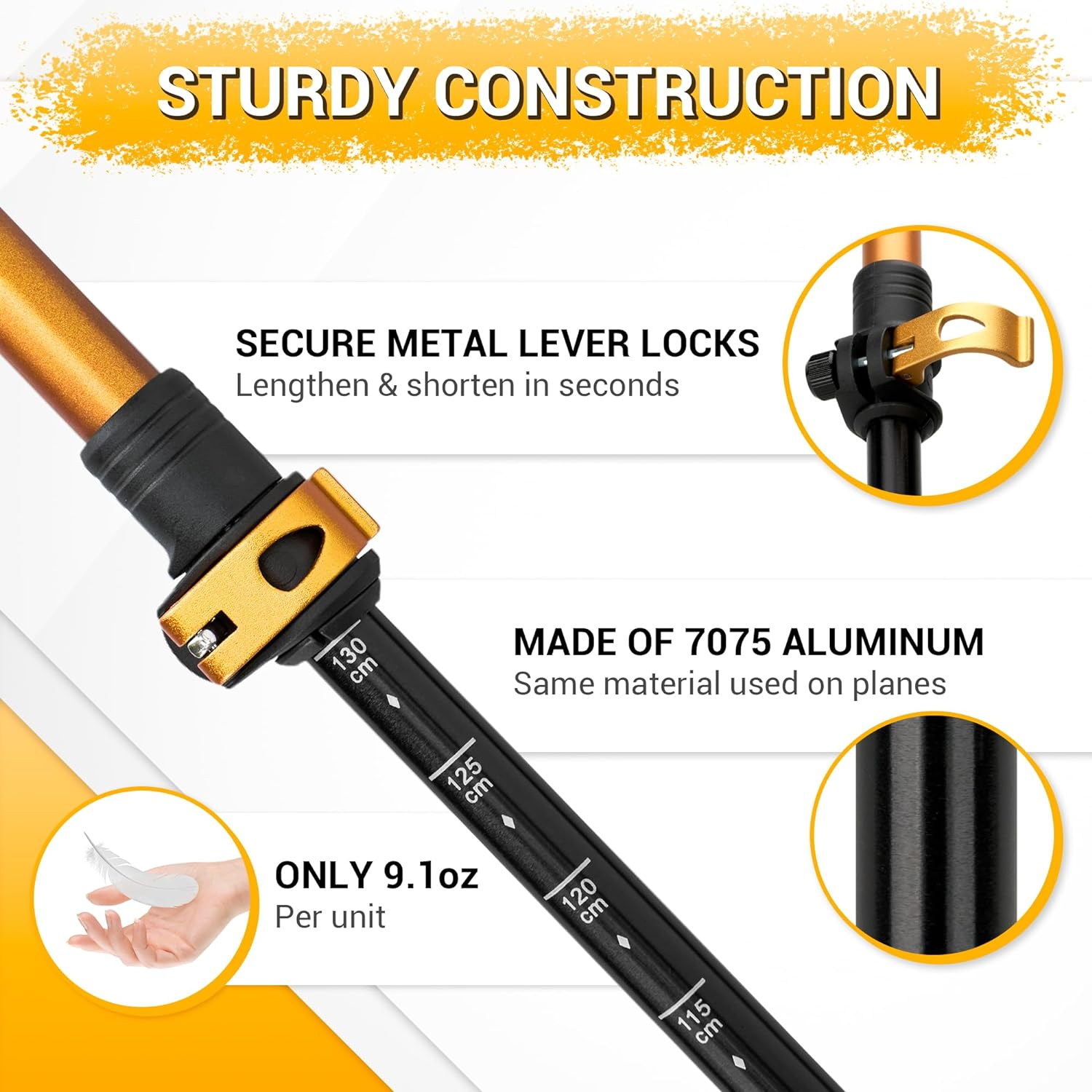 Thefitlife Trekking Poles - Lightweight 7075 Aluminum Hiking Sticks with Cork Grips, Adjustable Telescopic Design, Metal Flip Lock for Men & Women - Perfect for Hiking, Walking, Camping & Backpacking image number 6