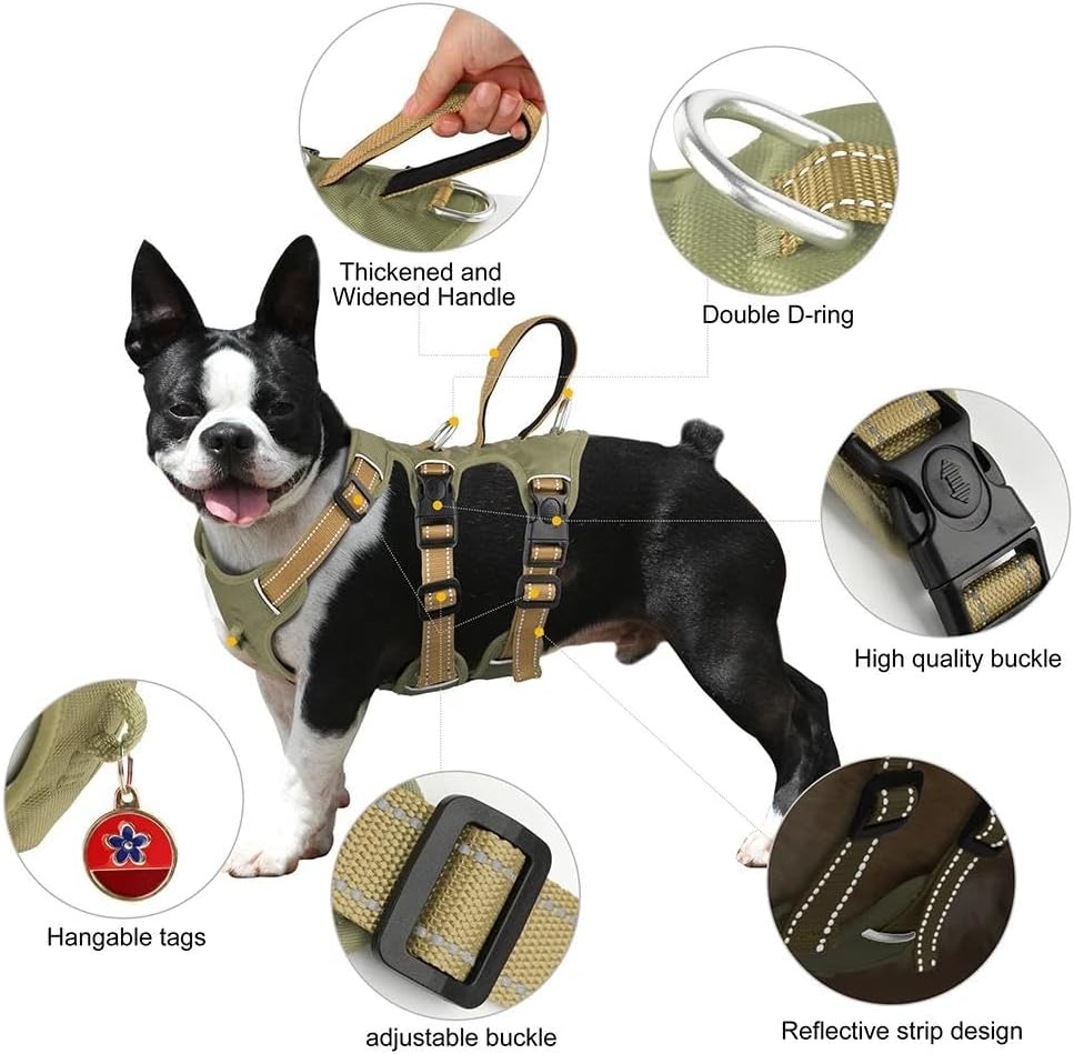 Outdoor Waterproof Reflective Dog Harness Nylon Dog Harness Vest Pet Camping Hunting Training Harness for Pitbull Labrador French Bulldog,A,Xl