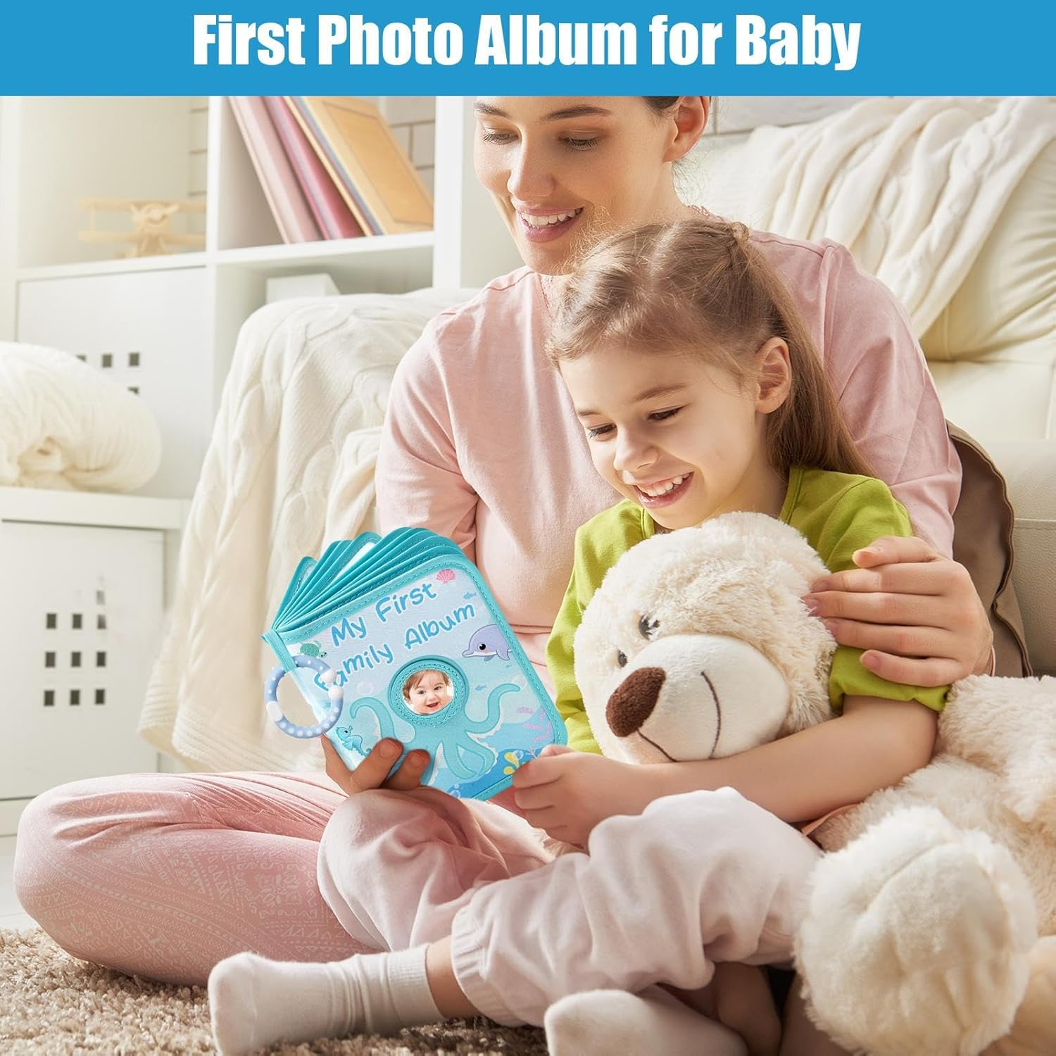 Baby Book Photo Album | First Year Baby Book - Soft Cloth Octopus-Themed Holds 4X6Inch Photos Album for Kids Grandparents Home Boy Girl Parents image number 6