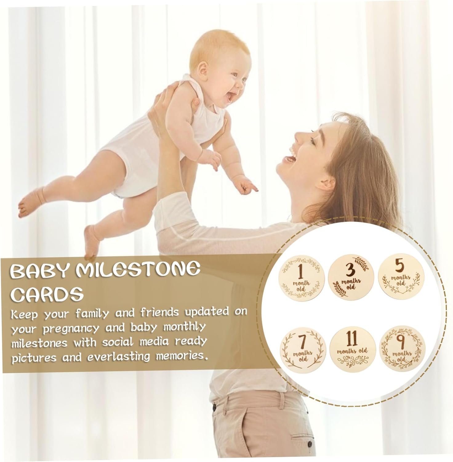 Alasum 6Pcs Double-Sided Photo Props Newborn Photo Props Newborn Cards One Month Baby Card Newborn Baby Cards Baby Monthly Card First Year Growth Card Wood Signs Wooden Ta1 Pearlescent Cd image number 5